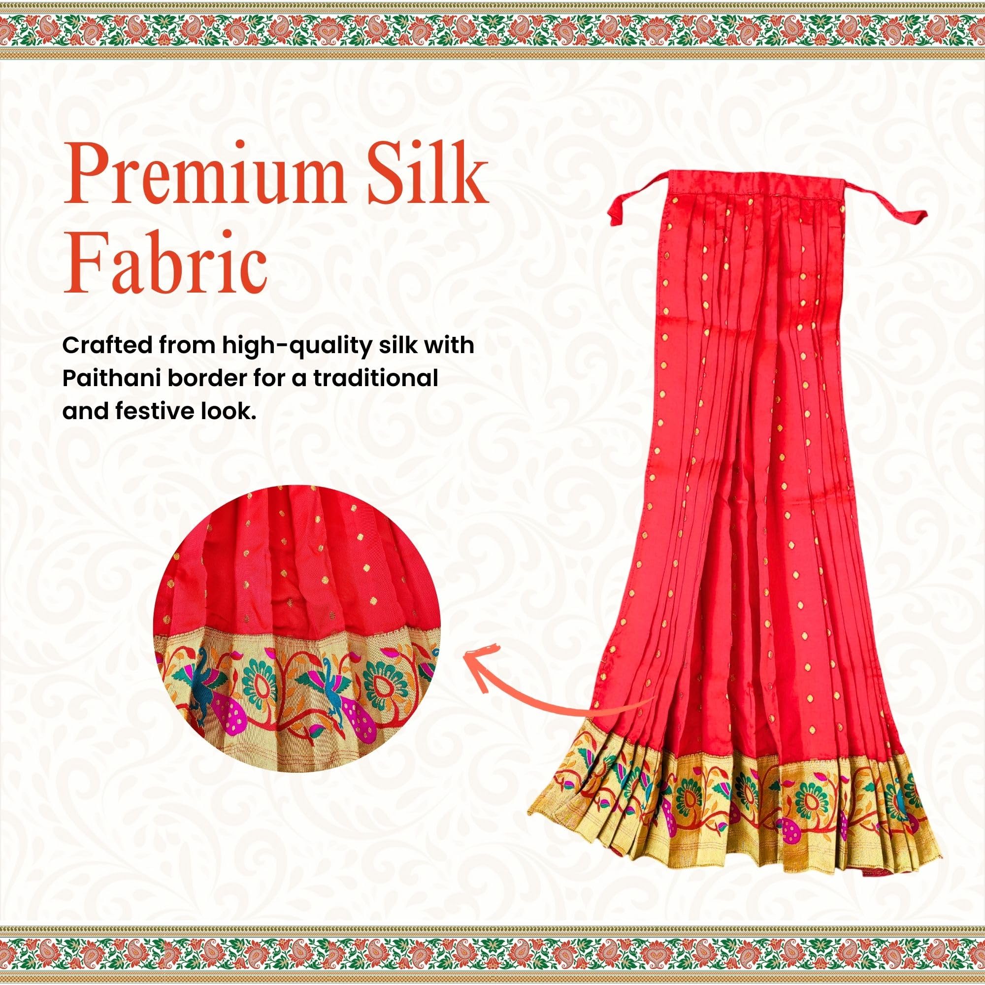 PUNYATVA Gudhi Vastra for Gudhi Padwa Festival (Paithani, Red) | Traditional Maharashtrian Gudi Cover Saree Cloth for GudiPadva | Readymade Ugadi & GudhiPadawa Decoration Pooja Décor 1