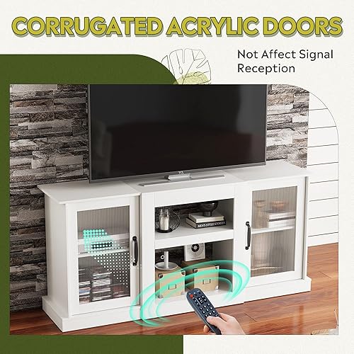 Miniatura 6 de WLIVE Soporte de TV de granja para TV de 65 pulgadas, centro de entretenimiento de 58 pulgadas con armarios de almacenamiento, estantes abiertos