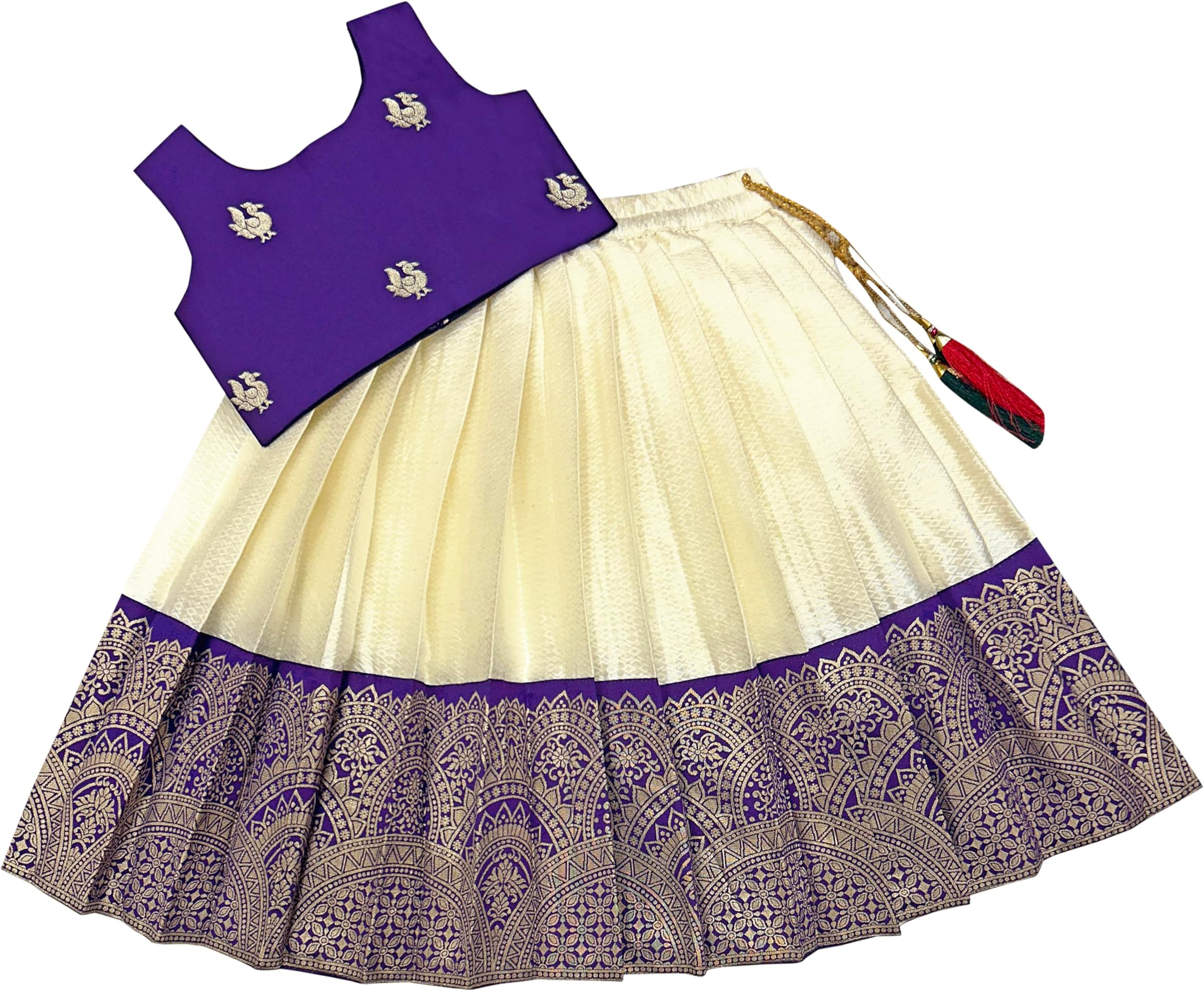 FELIZ THE DESIGNER STUDIO Baby Girl's Readymade South Indian Pattu Pavadai Lehenga Choli For Kid's