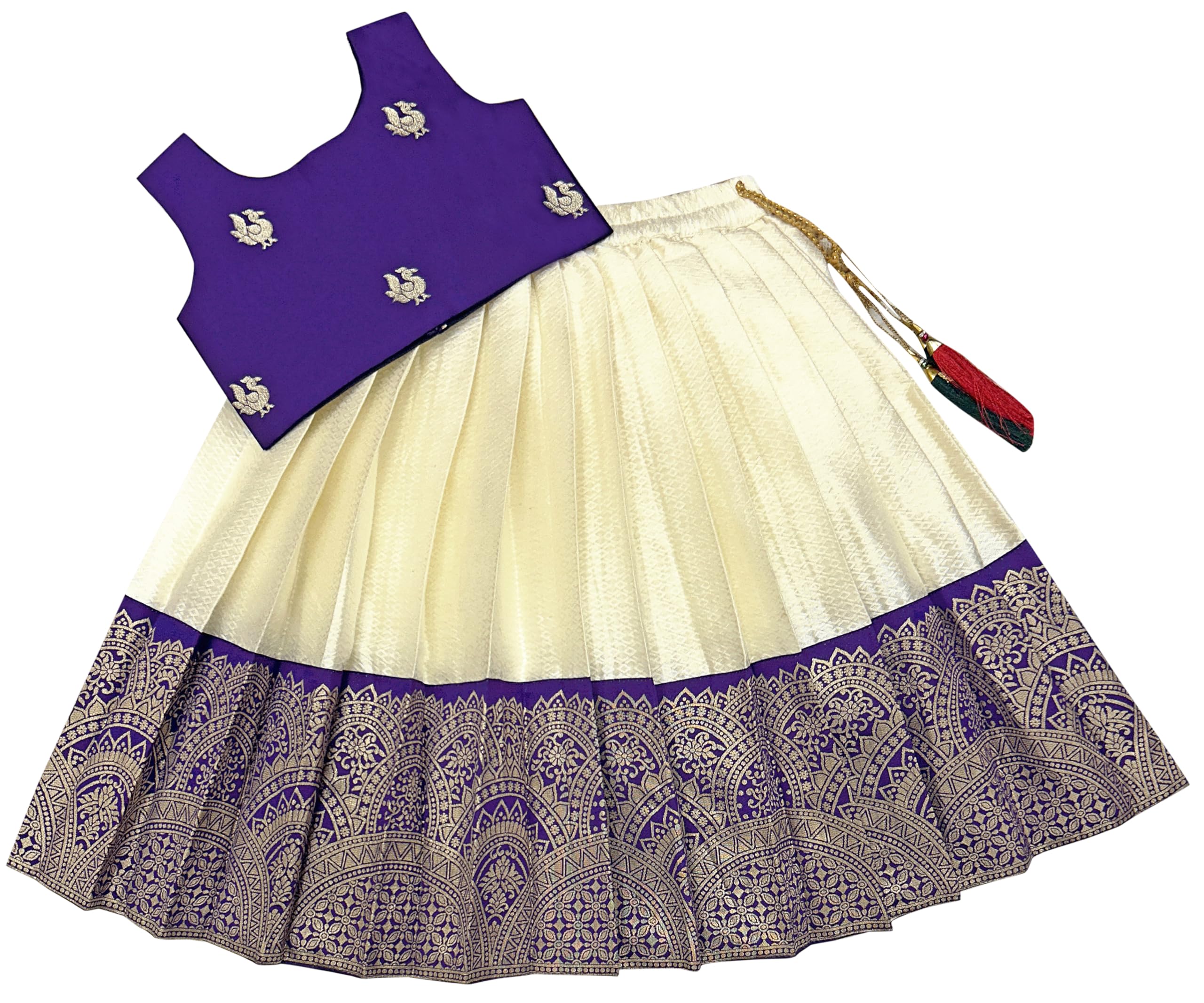 FELIZ THE DESIGNER STUDIO Baby Girl's Readymade South Indian Pattu Pavadai Lehenga Choli For Kid's