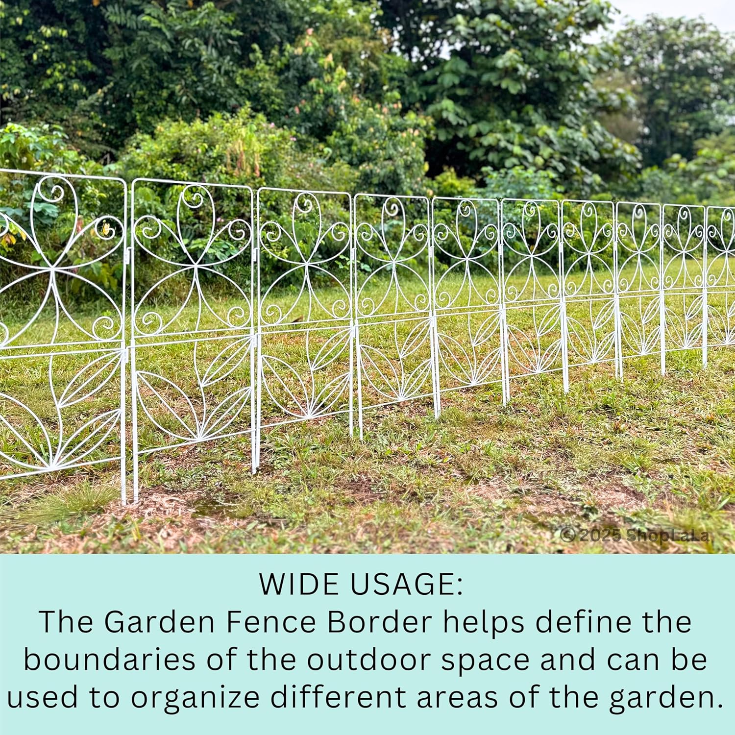 ShopLaLa Garden Fence (10 Panels) 12.5in(L) x 31in(H) Rustproof White Metal Wire Decorative Floral Flower Bed Edging for Landscape, Animal Barrier Fencing Small Dog Yard Gate Fences Tall Outdoor Decor