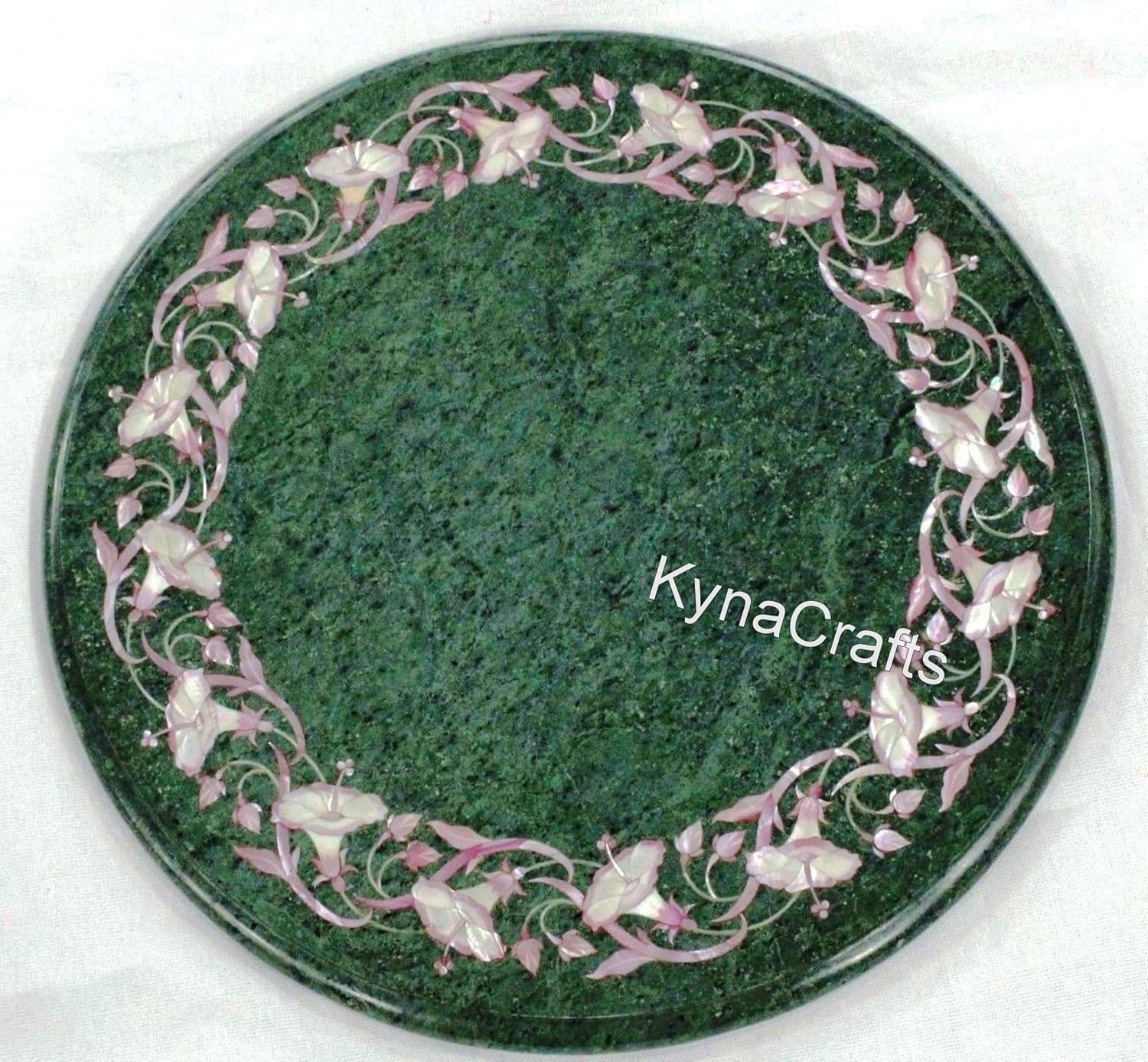 Green Marble Table Top I Side Table Top for Living Room Table I Round Table Top I Mother of Pearl Corner Table Top I Handmade Table Top 15 x 15 Inches