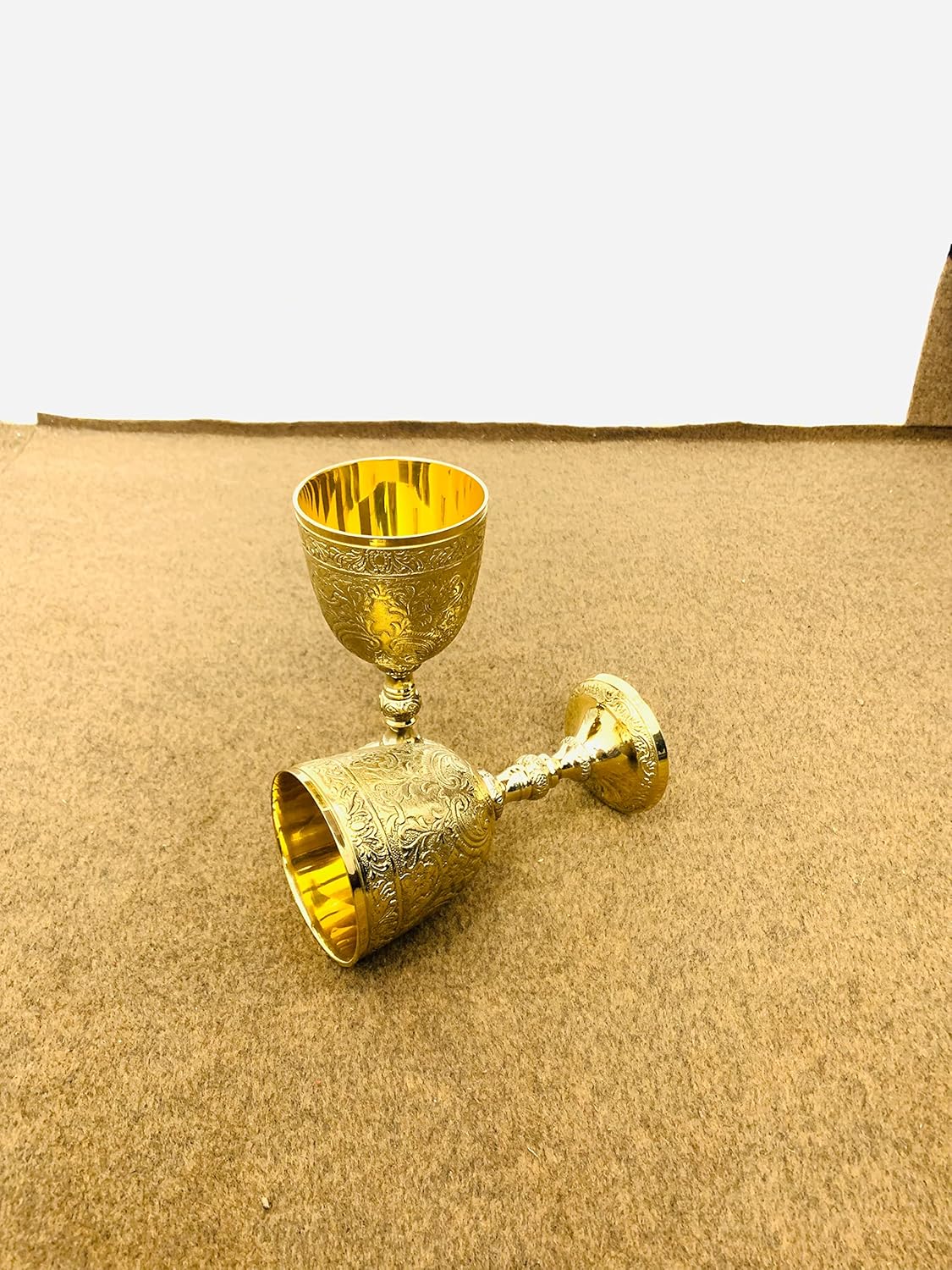 Goblet Brass Engraved Design Wine Cup Vintage Handmade Brass King's Royal Chalice Embossed Cup 6 inch Goblet