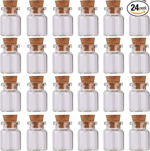 MaxMau 24pcs Mini Glass Bottles with Cork Stoppers 5ml DIY Art Crafts Storage Container,Tiny Glass Vials Cork for Wedding Decoration,Small Glass Corks Jars Party Favor