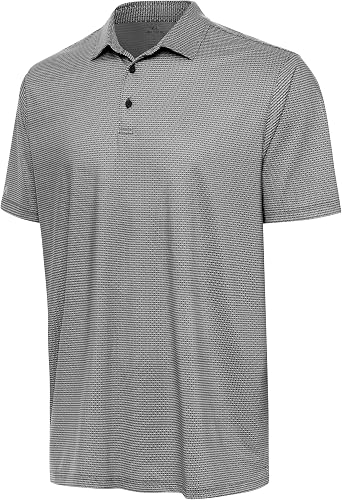 Antigua Mens Rings Polo, Moisture-Wicking Performance Golf Shirt with Micro Geo Pattern and Four-Way Stretch