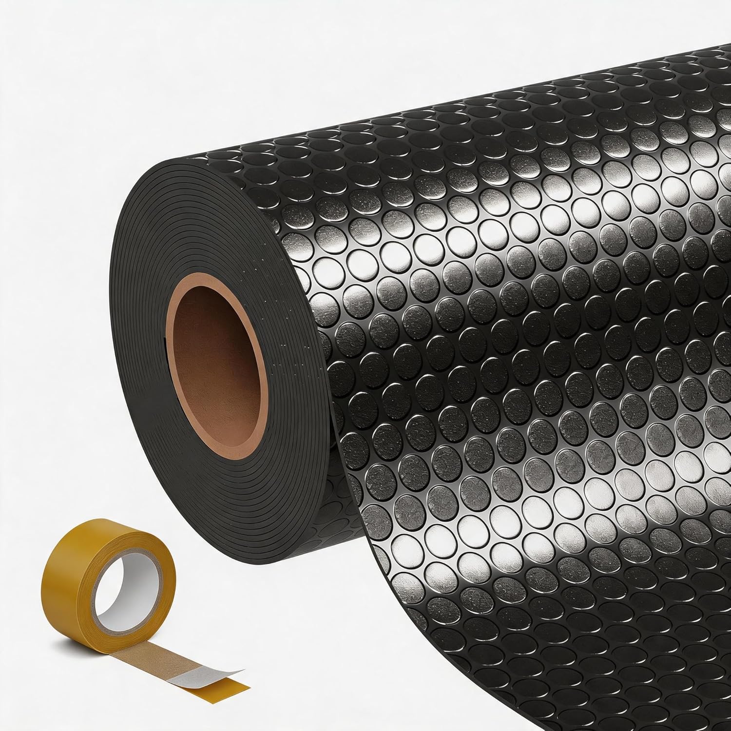 GarveeTech 7.5 x 20 FT Garage Floor Mat Roll,Thickened Coin Plate PVC Floor Protector Mat with Double-Sided Tape,Waterproof Garage Car Parking Mats for Compact SUVS, Sports Car(Black)