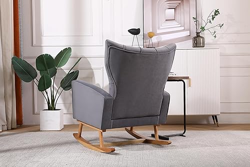 Miniatura 3 de Accent Rocking, mecedora tapizada de terciopelo de mediados de siglo con patas de madera, sillón de lectura para sala de estar, asiento acolchado,