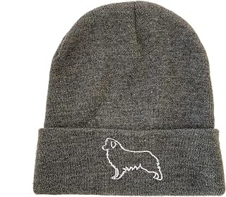 USmania Australian Shepherd Outline Embroidered Beanie Winter Beanie hat (US, Alpha, One Size, Gray)