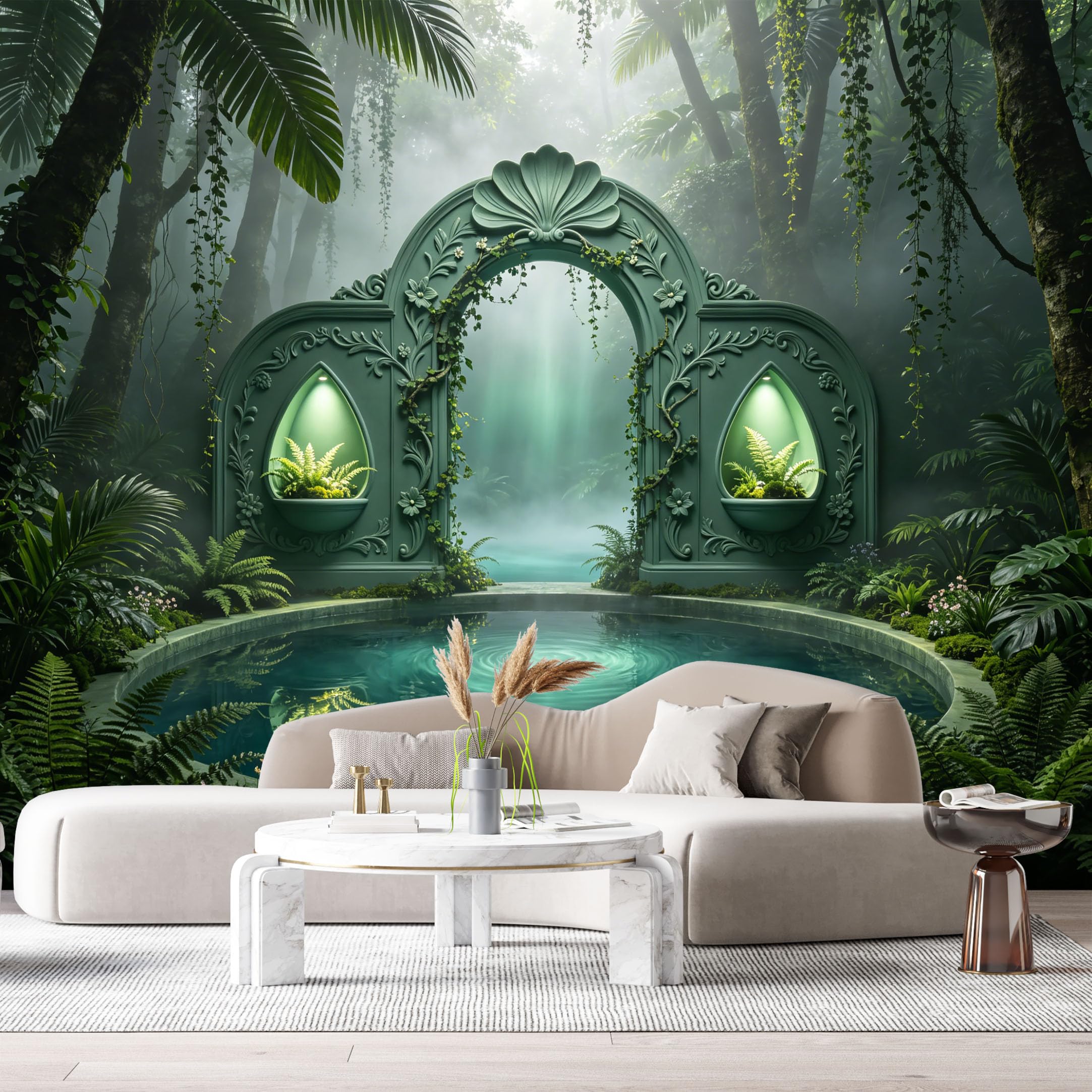 Custom Size Wall Murals Jungle Tropical Enchanted Sanctuary Archway Lantern 3D Trompe L'Oeil SelfAdhesiveWall Fabric Removable Wallpaper Wall Decor for Living Room Bedroom Bathroom