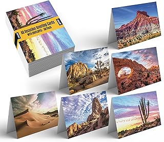 Better Office Products 50 Pack All Occasion Greeting Cards, Assorted Desert Landscape Note Cards with Envelopes, 4 x 6 inch, 6 Arid Landscape Designs, Blank Inside