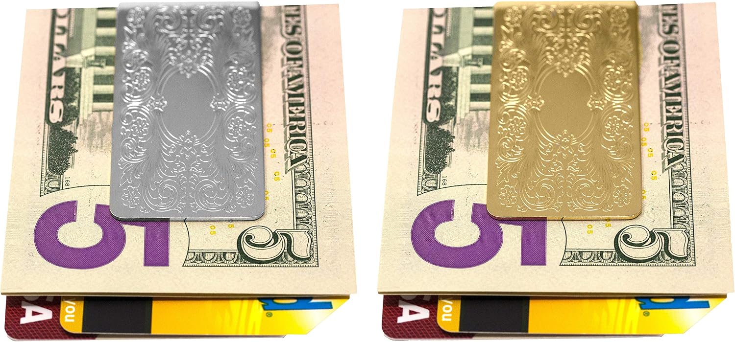 Set of 2 Chrome-Plated Stainless Steel Money Clip in Silver & Gold
