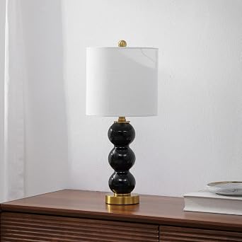 Eyely 21" Glass/Metal LED Table Lamp, Black/Brass Gold