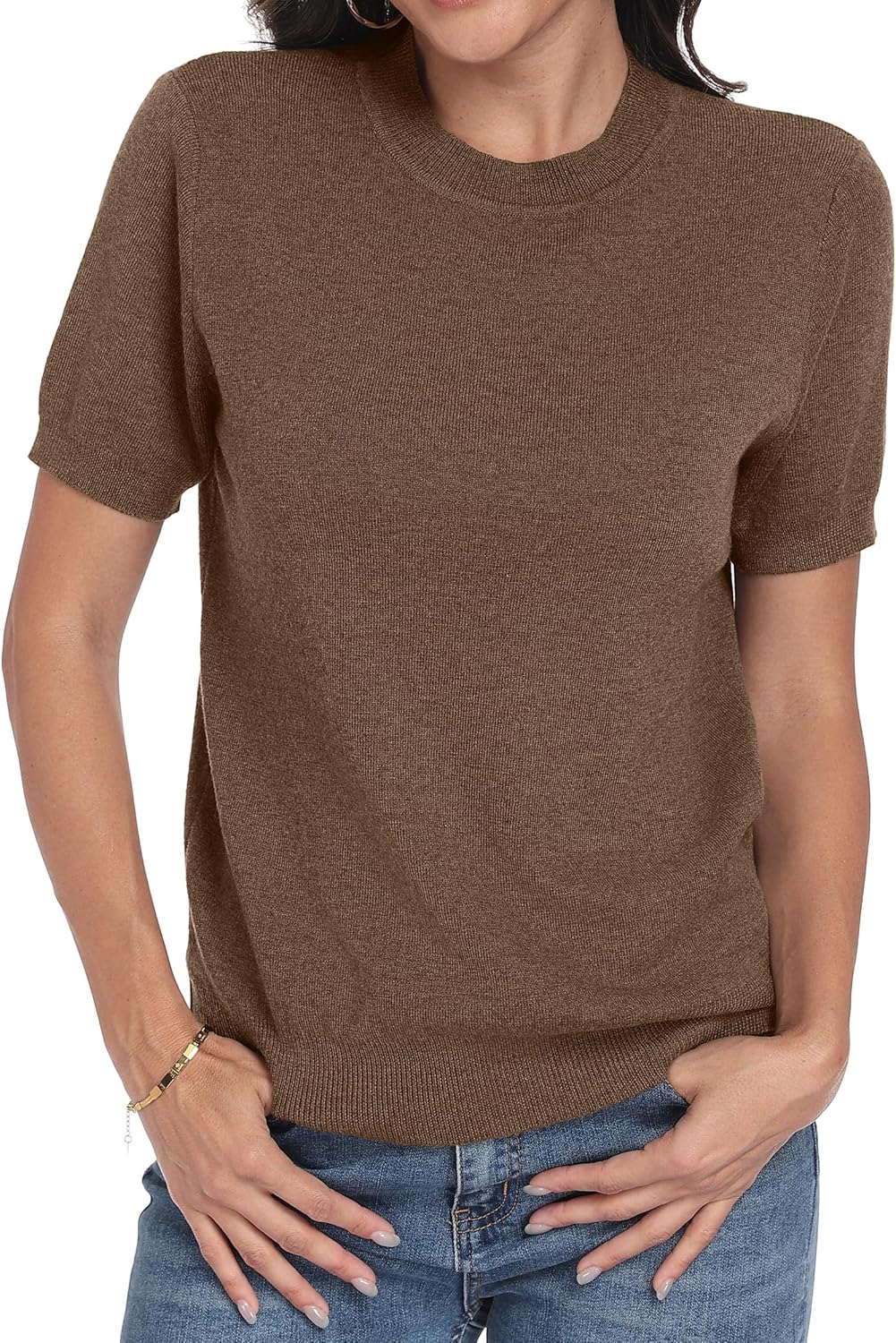 Lepunuo Women's Spring Summer Lightweight Short Sleeve Wool Blend Business Casual Knit Tops Pullover Sweaters - Image 2