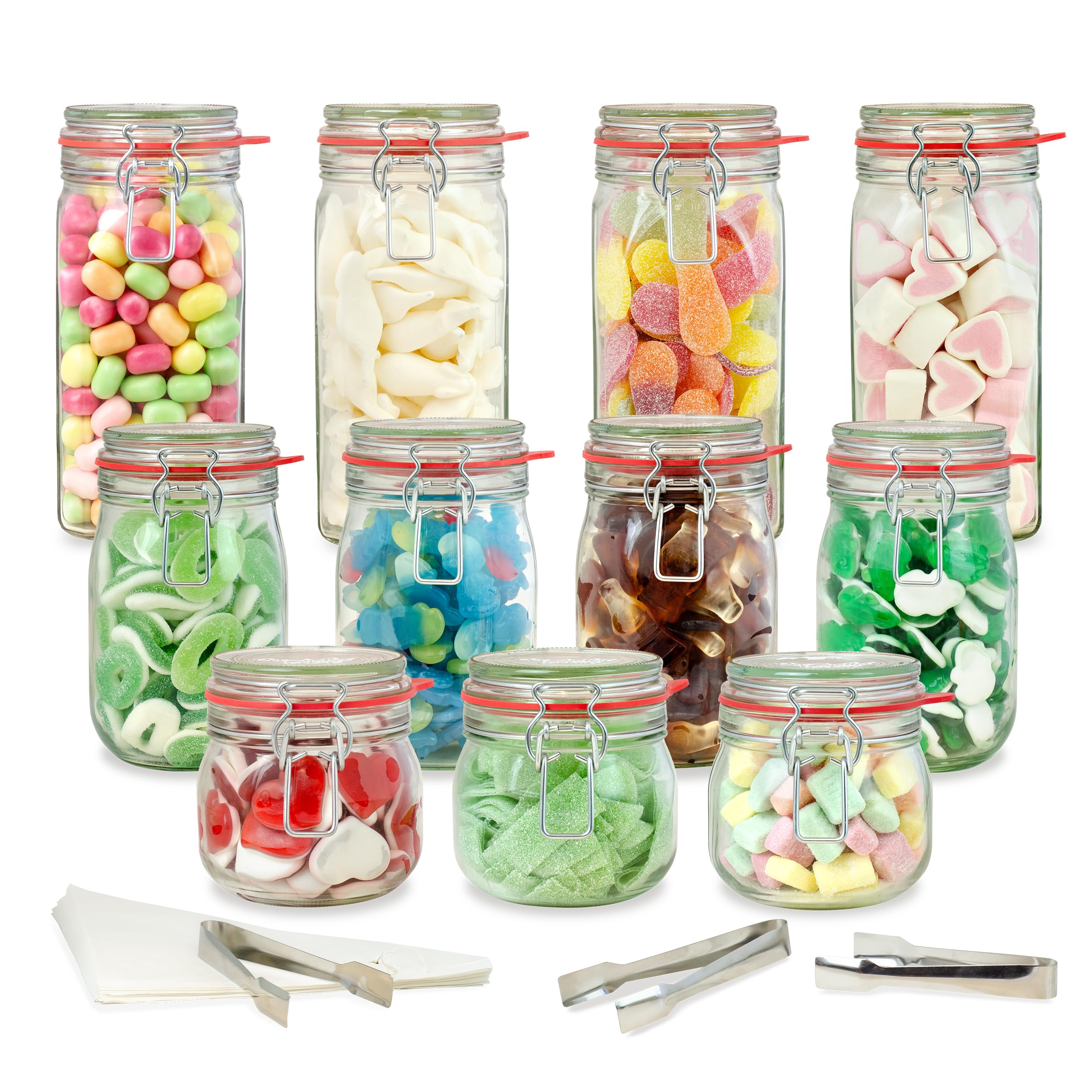Der Zuckerbäcker Fertige Candy-Bar, Gläser gefüllt mit Süßigkeiten - Candybar Zubehör Set inklusive, Candy Bar Süssigkeiten für Hochzeit, Geburtstag