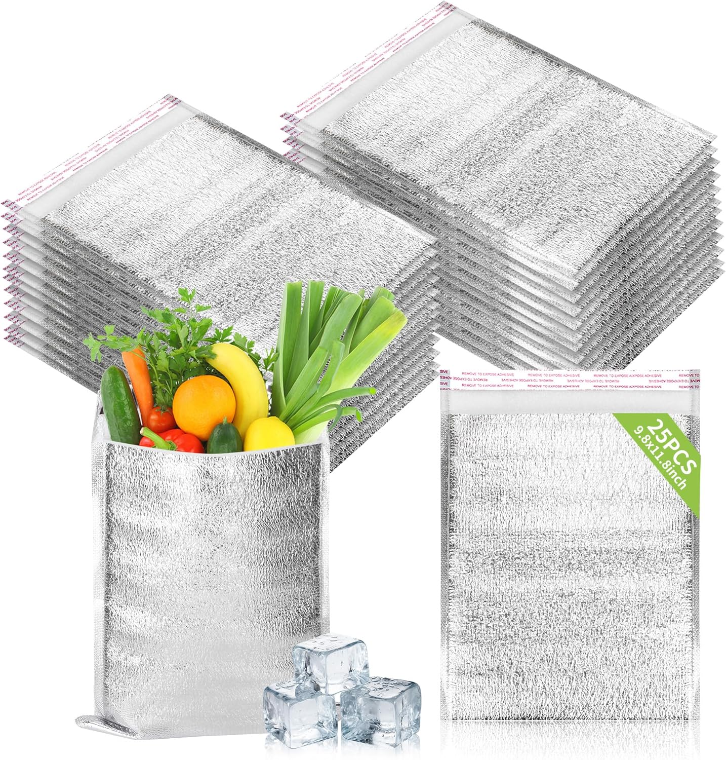 Reusable Insulation Bags 9.8'' x 11.8'' 25 Pcs, Thermal Box Liners Metalized Box Self Seal Insulated Box Liners Lunch Food Packing, Grocery Delivery Envelopes Mailers Insulated Shipping Bags