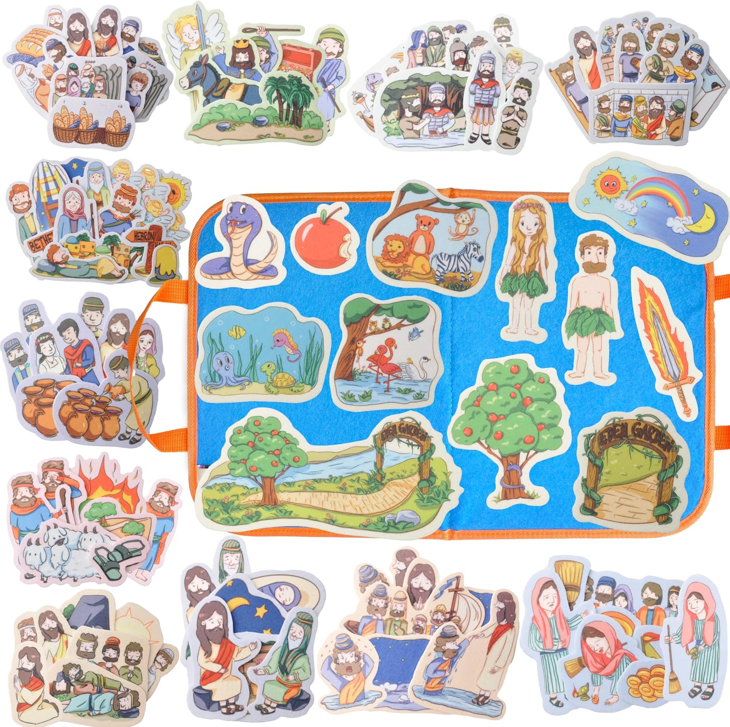 CHEFAN 12 Pack Felt Board Bible Stories Pieces,Flannel Board Stories for Preschool Activities Included a Felt Bag