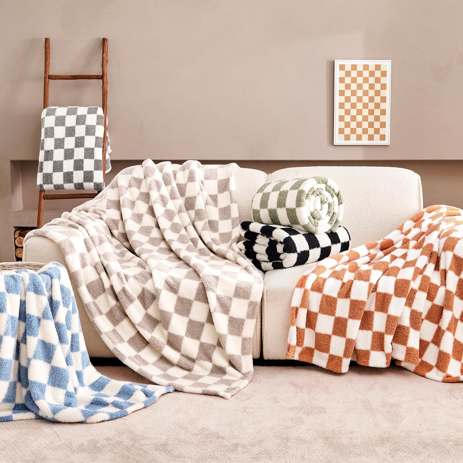 Checkered Blue Throw Blanket, Soft Cozy Fluffy Blankets Microfiber, Lightweight Warm for Couch Sofa Bed Living Room, All Seasons Home Travel, Gifts for Women Men Mom 50"x70"