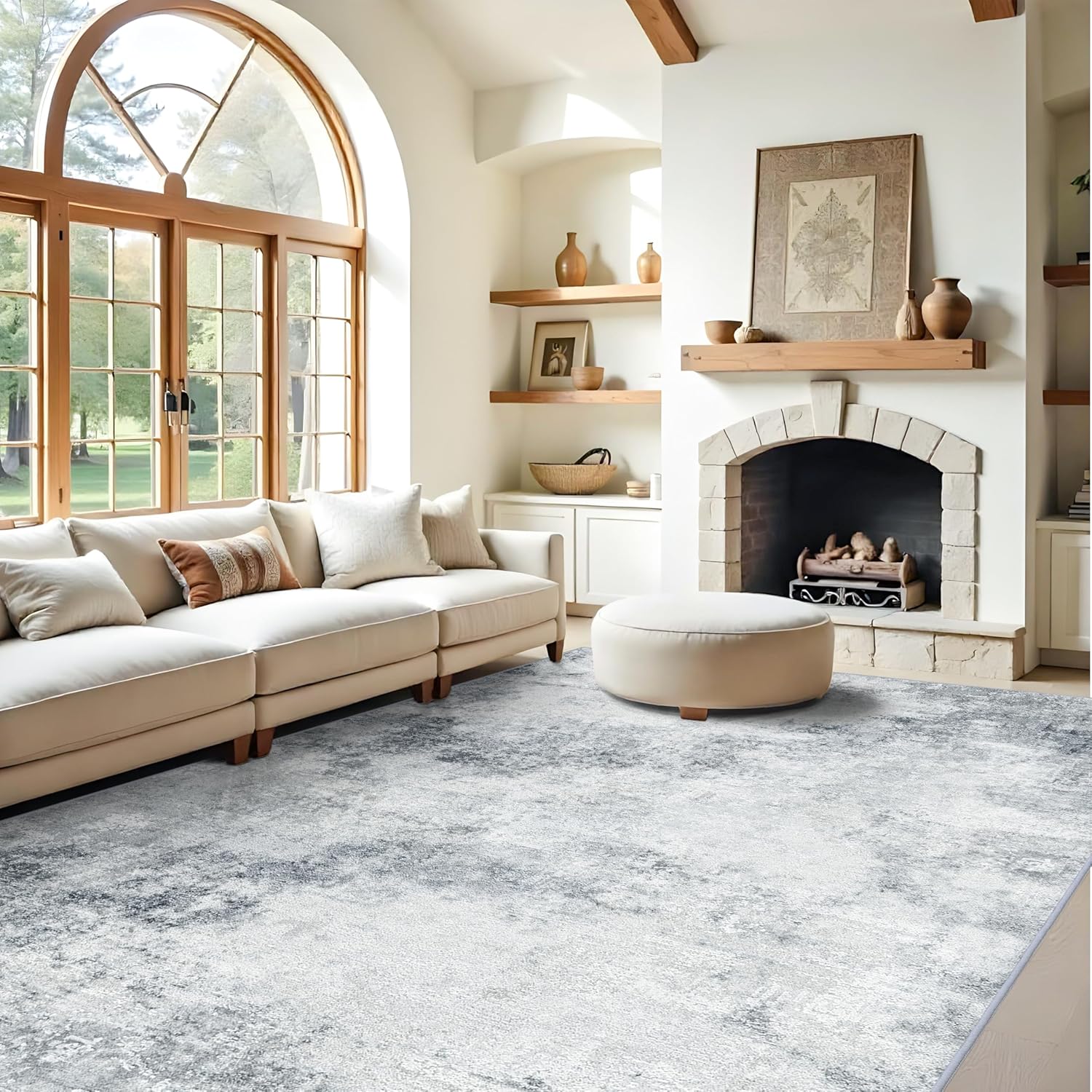 RUUGME Abstract Area Rug 9x12 - Large Machine Washable Rugs for Living Room Non-Slip Low Pile Carpets for Bedroom Ultra Thin Stain Resistant Rome Decor Floor Mat for Dining Room 9x12 Grey Black White 9' x 12' (Rectangular) Grey/Black/White