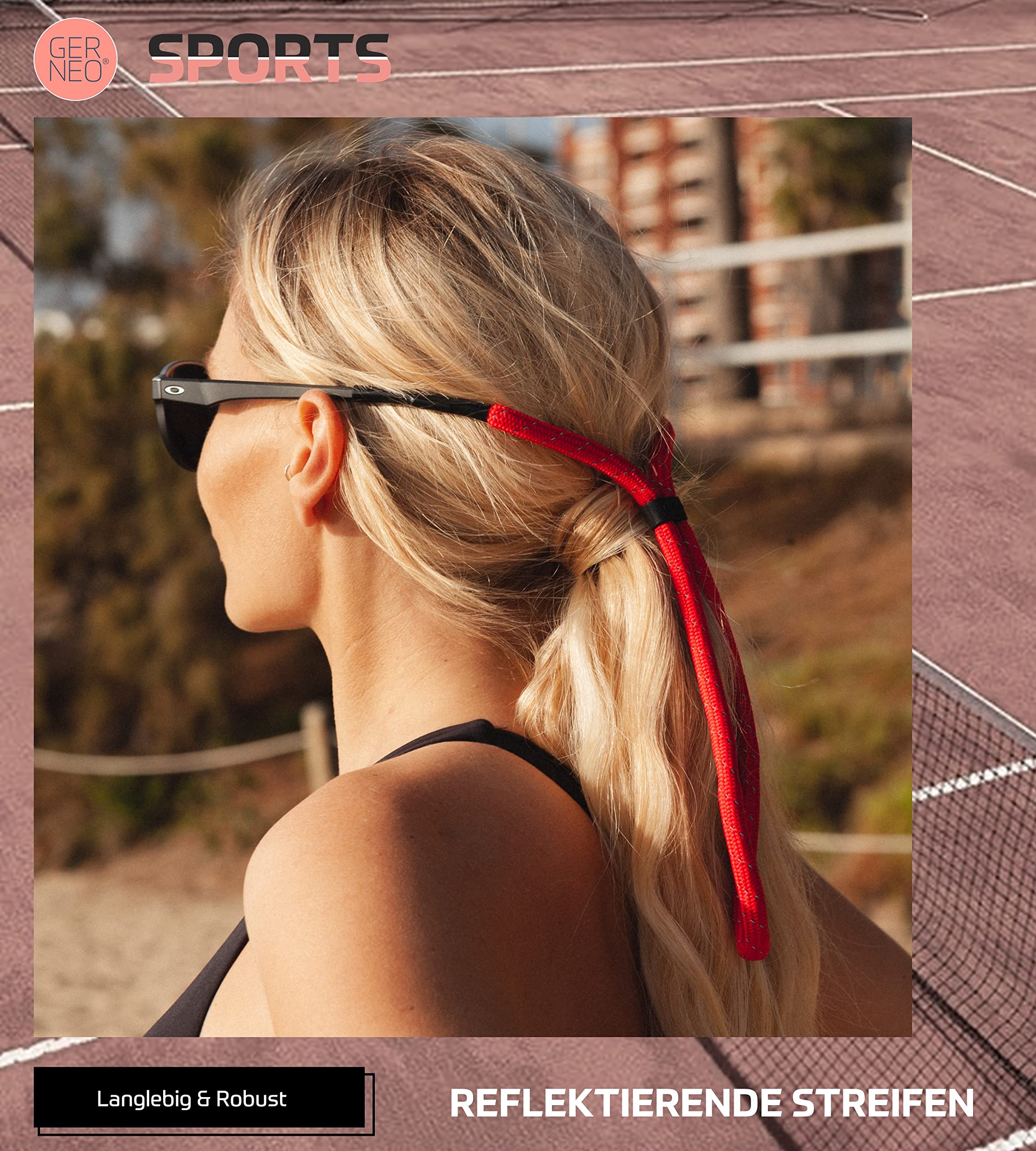 ORIGINAL – schwimmfähiges Sport Brillenband Neopren – reflektierenden Streifen – diverse Farben – verstellbar mit Kabelzug – wasserfestes Sportbrillenband & fester Halt für Wassersport