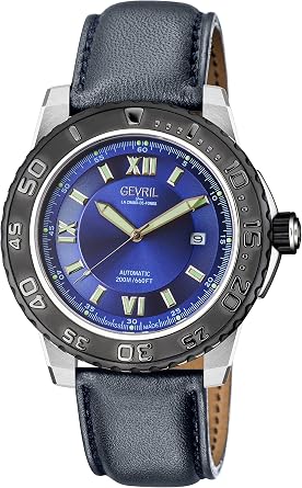 Gevril Seacloud Mens Automatic Watch, Genuine Leather Strap with Buckle