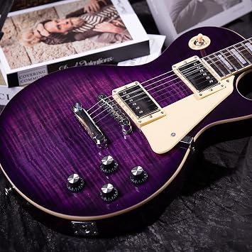 Solid Body Electric Guitar LP Style, Mahogany Body with Maple Neck & Rosewood Fretboard, Stainless Steel Frets, Humbucker Pickup, 3-Way Switch, Electric Guitar with Gig Bag (Purple)
