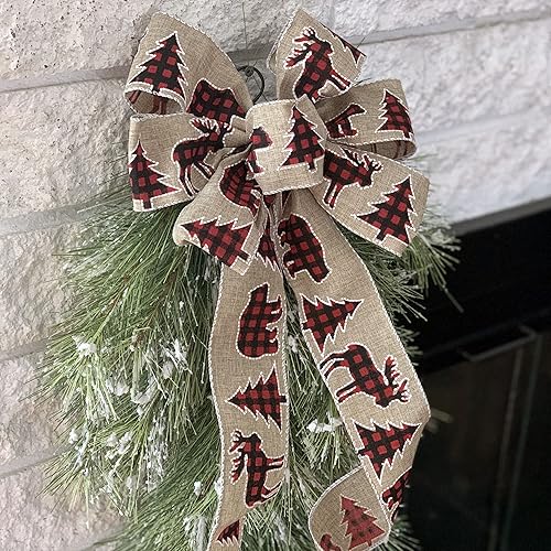 Miniatura 97 de Lazo de corona de cinta de arpillera natural, 10 pulgadas de ancho, colas largas de 18 pulgadas, granja, Pascua, otoño, invierno, Acción de Gracias