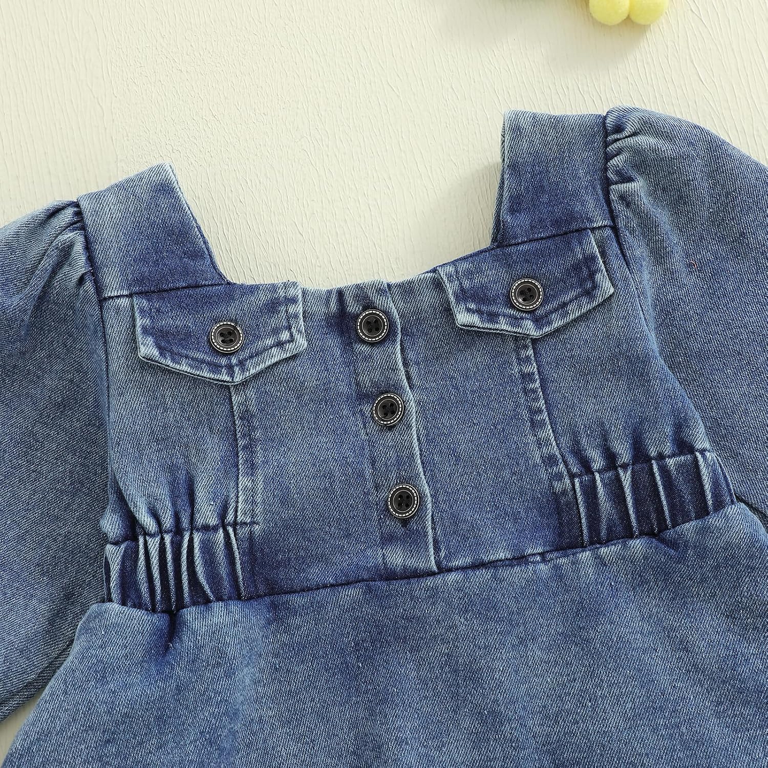 Gaono Toddler Baby Girl Denim Dress Long Sleeve Square Neck Button Down A-line Blue Jean Dresses Fall Winter Clothes