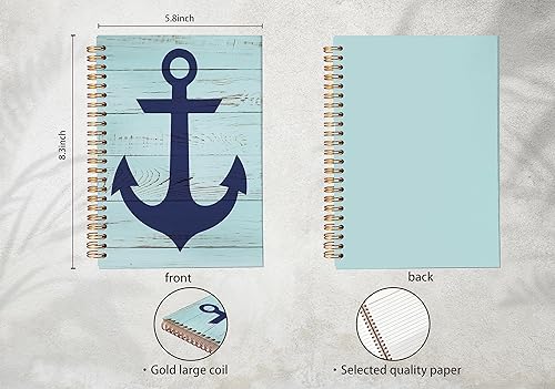 Miniatura 5 de Cuaderno de ancla azul marino, regalos de ancla, regalos náuticos, regalos temáticos náuticos, cuaderno de diario en espiral de 5.5 x 8.3 pulgadas
