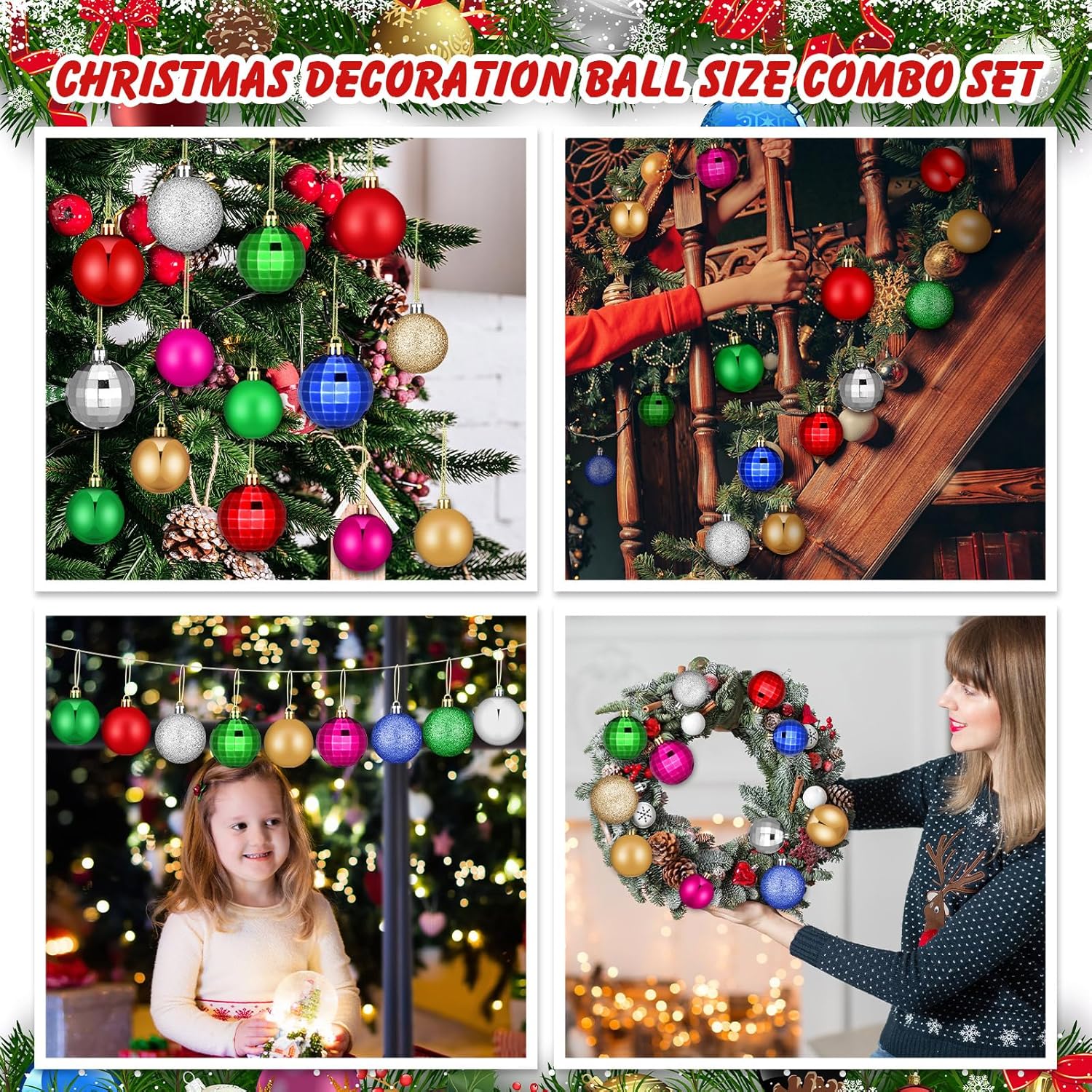 160 Pcs Christmas Ball Ornaments Mini Colorful Glitter Plastic Shatterproof Ball Hanging Ornaments Christmas Tree Decoration for Xmas Tree Holiday Wreath Party Supplies, 3 Size(Multiple Color)