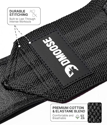 Miniatura 3 de DMoose Fitness Muñequeras para levantamiento de pesas de 18 pulgadas  Envoltura de gimnasio resistente con lazo para el pulgar para apoyo y alivio