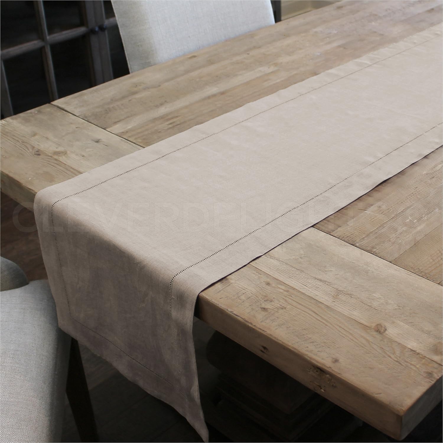 Exclusive Discount 70% Price CleverDelights Natural Linen Hemstitched Table Runner - 16 x 120 - 100% Pure Linen