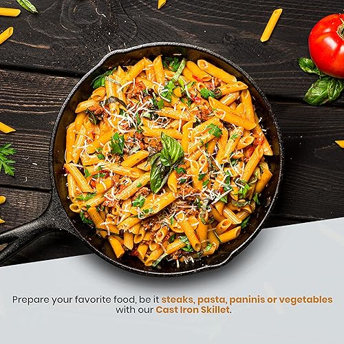 Miniatura 4 de Utopia Kitchen Sartén de hierro fundido presazonado de 8 pulgadas con tapa, sartén de hierro fundido, utensilios de cocina seguros para uso en