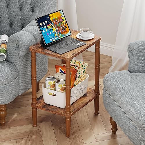 Miniatura 5 de LUCKNOCK Mesa auxiliar pequeña para espacios pequeños, mesa auxiliar vintage, mesa auxiliar estrecha con almacenamiento, mesita de noche delgada