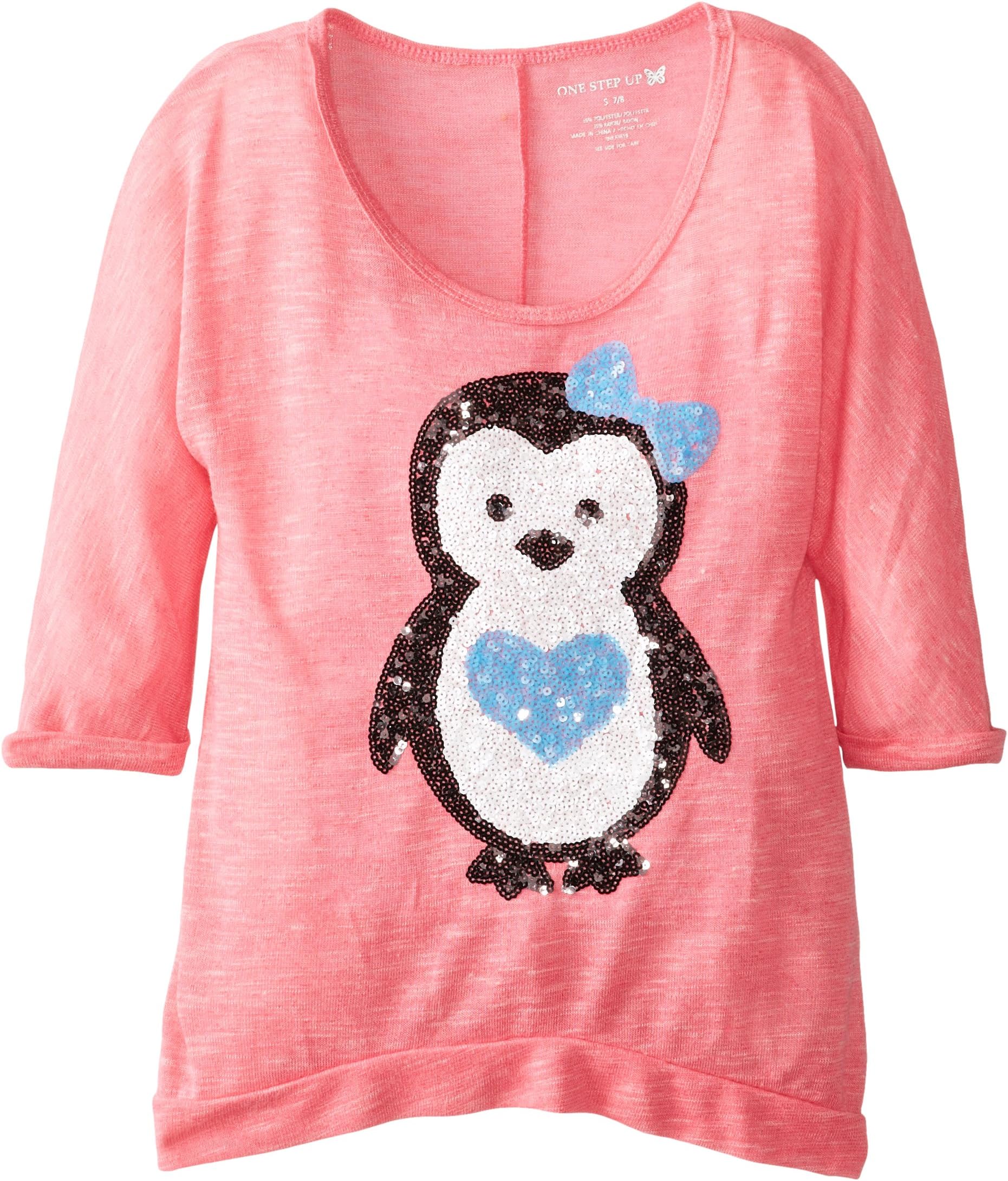 Big Girls' Lightweight Sweater with Sequin Penguin