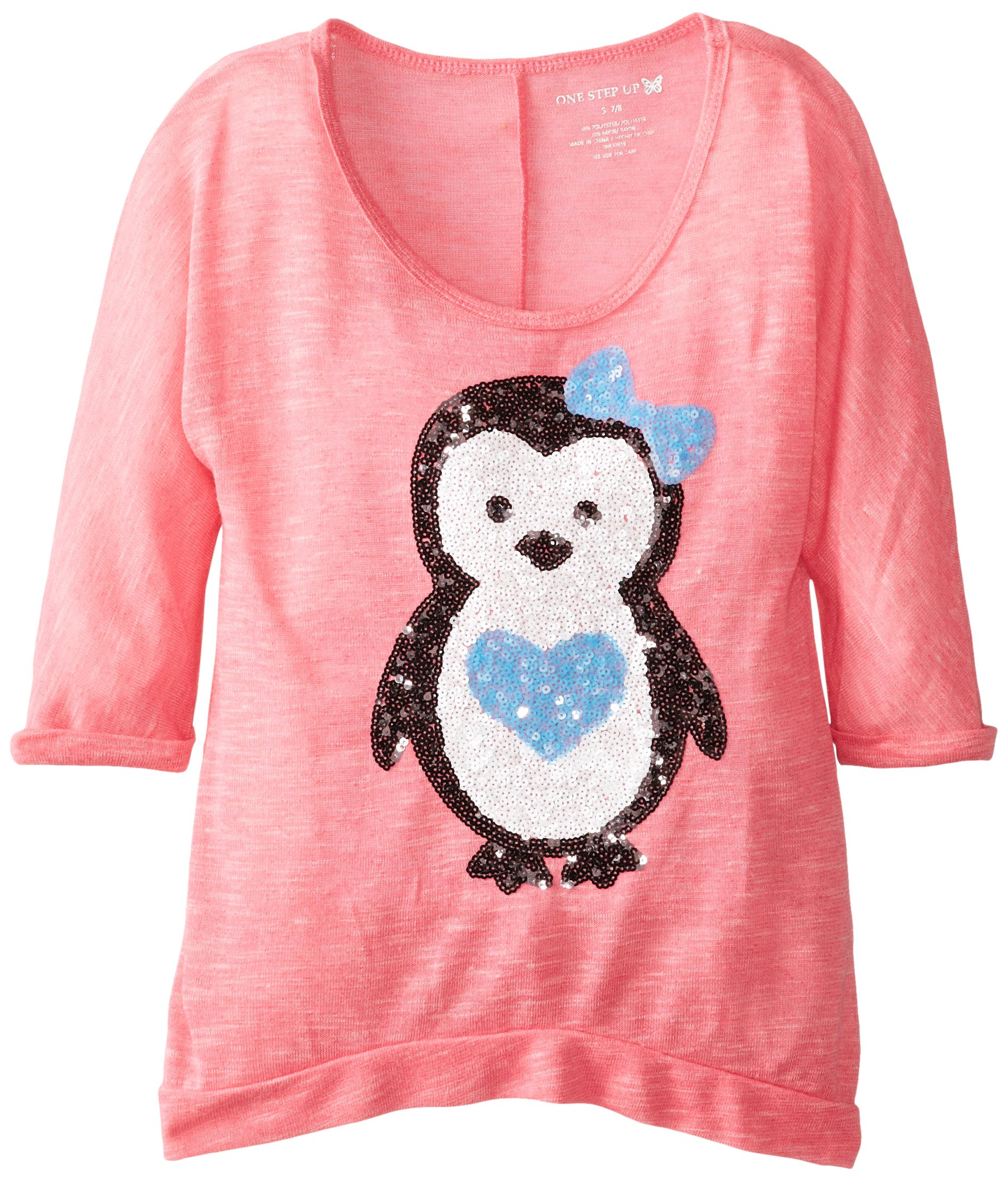 Big Girls' Lightweight Sweater with Sequin Penguin