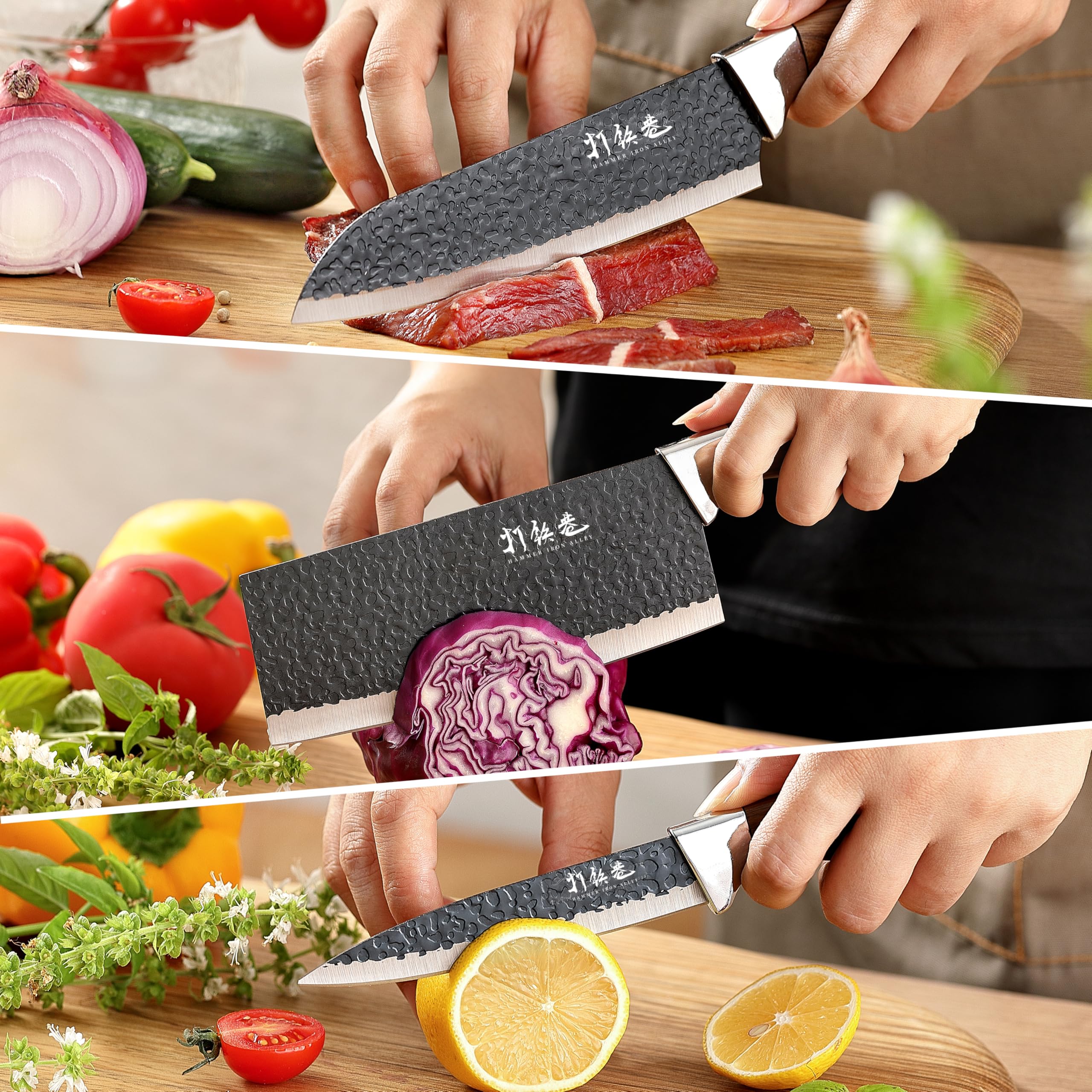 5 PCS kitchen Chef Knife Set, include 7 inch cleaver, 7 inch Santoku, 4.5 inch utility knife, Kitchen Scissors and Peeler — Amazon image 4