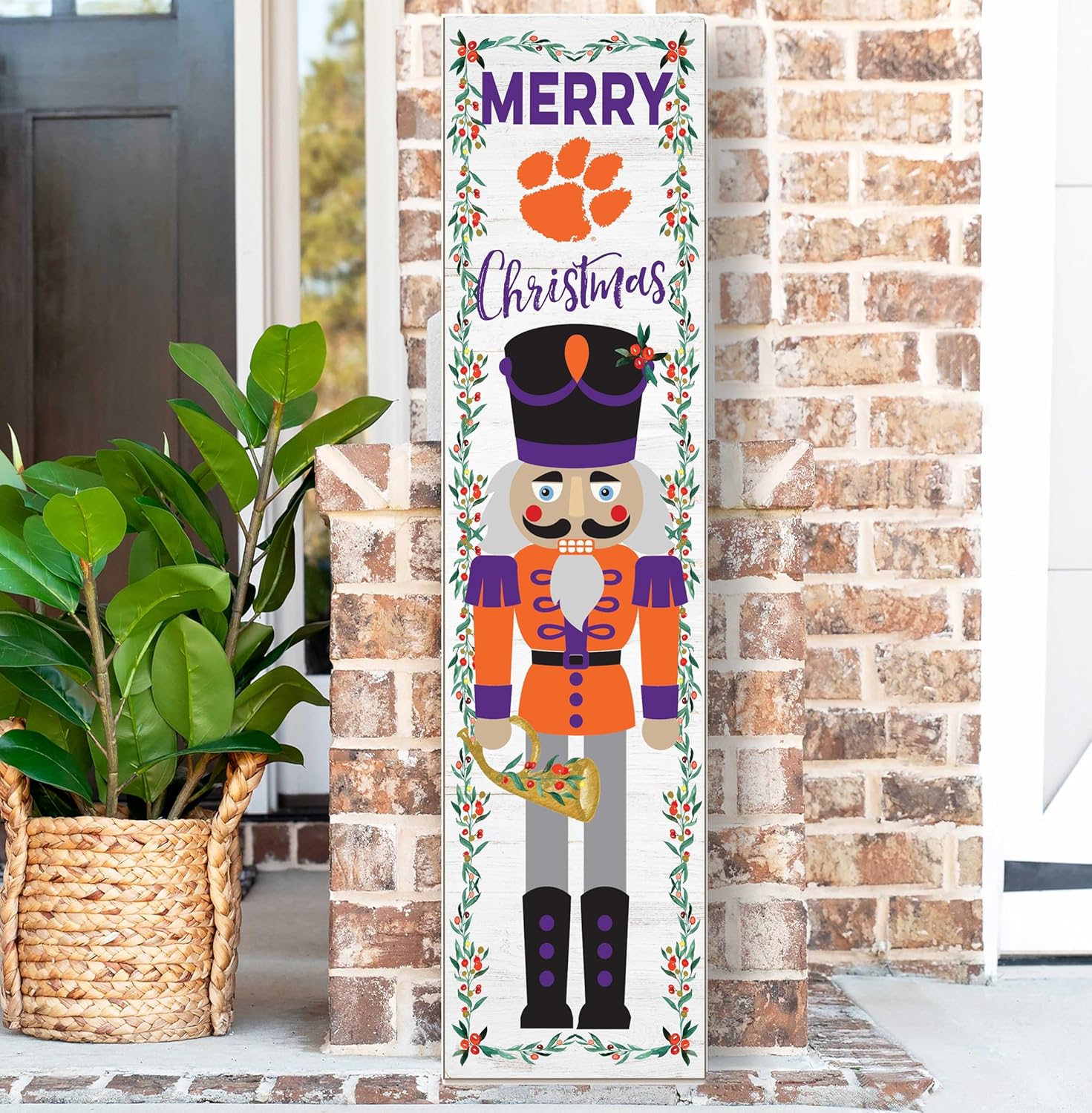 KH Sports Fan Clemson Tigers Nutcracker Porch Leaner, 11x46 Inches, Tigers Outdoor Holiday Sign