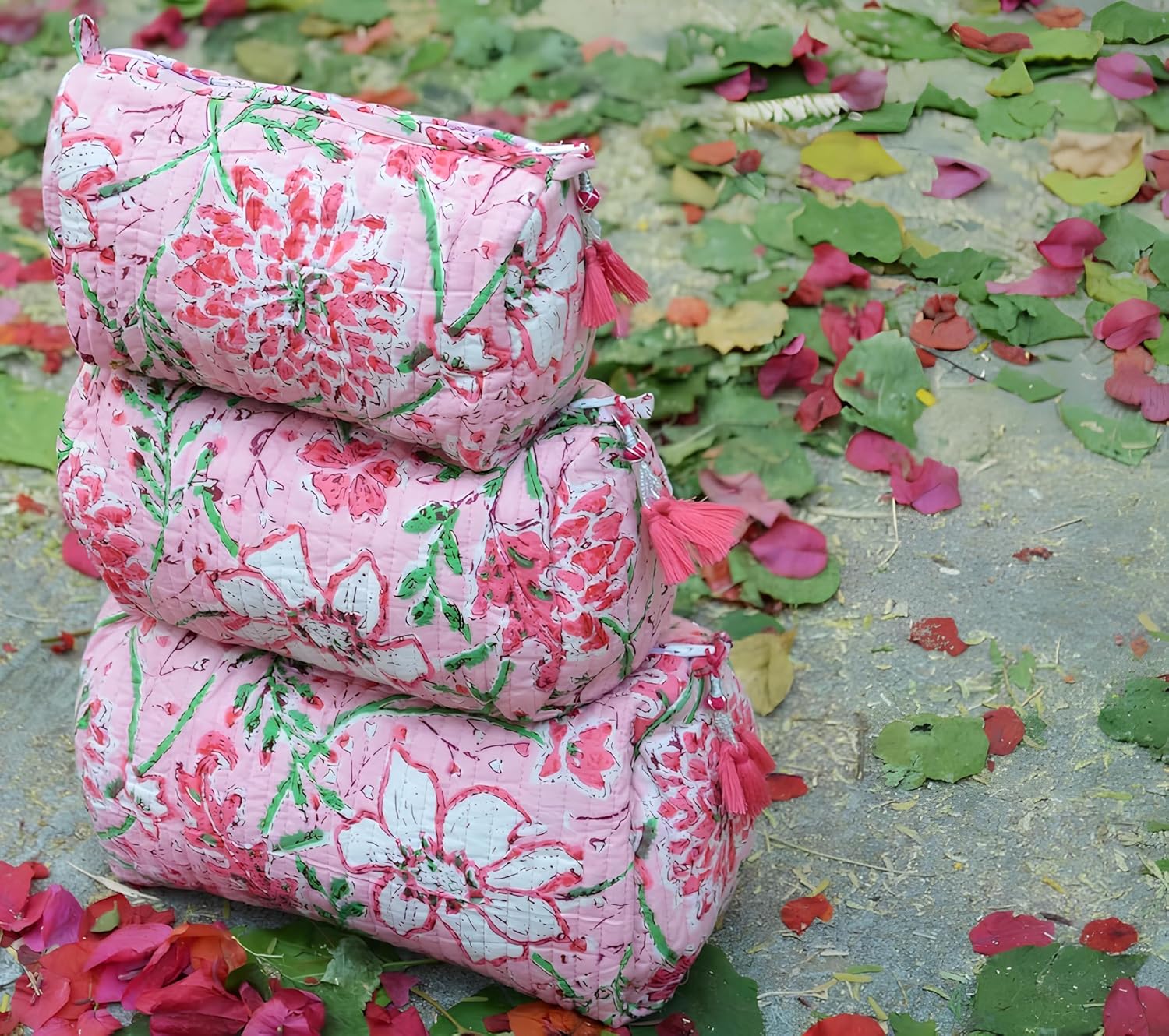 INDACORIFY 100% Cotton Block Print Cosmetic Toiletry Bags Boho Beauty Toiletry Kits Travel Case Pouch for Women's Printed Cotton Tote Bag (Pattern- 28)