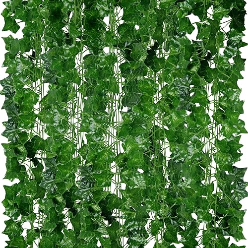 ADORAMOUR Artificial Ivy Garlands - 36Pack 210cm Length - Realistic Fake Vines for Room Aesthetic and Garden Wall Decoration for Indoor Outdoor, Green Faux Leaves Plastic Hanging Plants Greenery Decor - 210cm*36