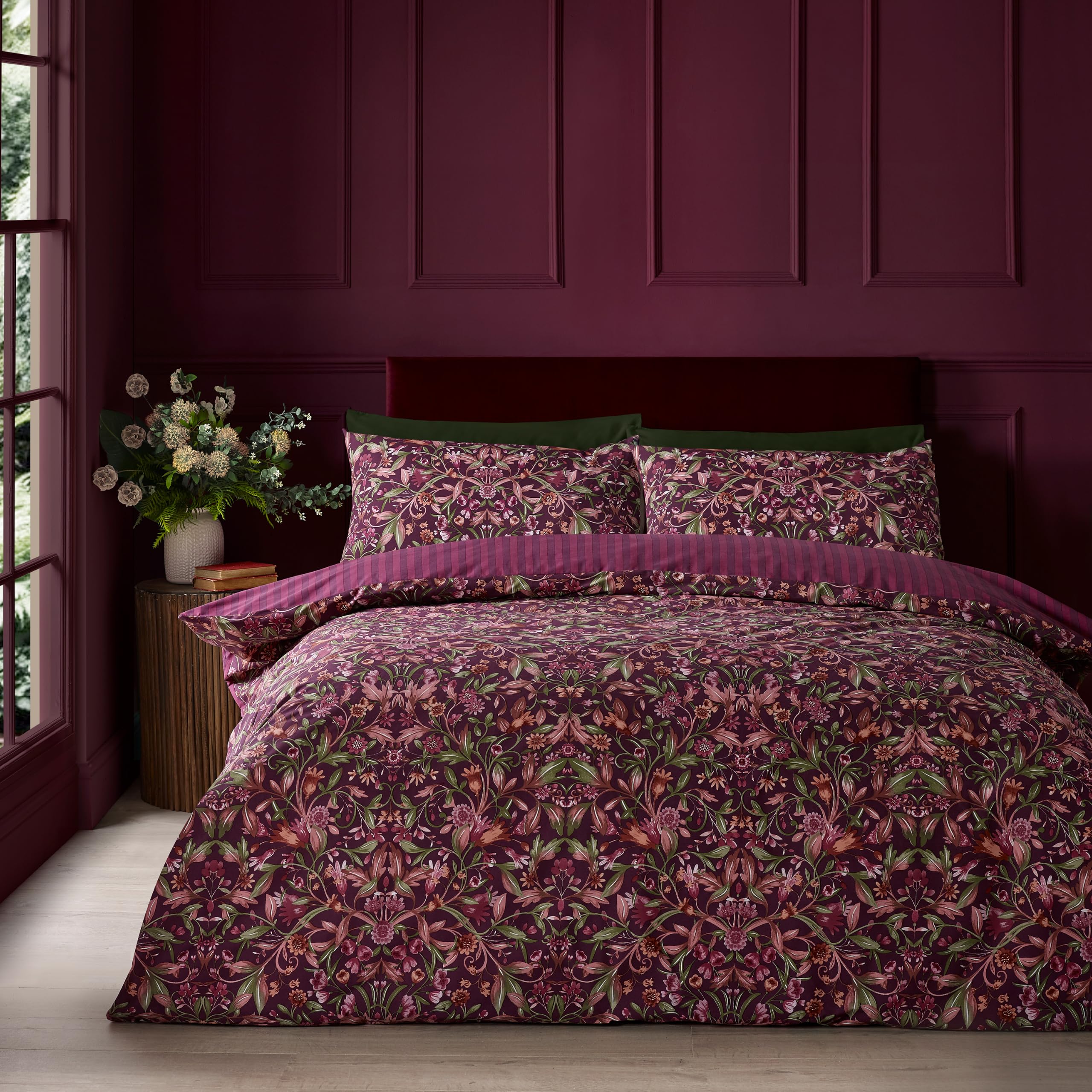 Catherine Lansfield Dark Richmond Floral Reversible Duvet Cover Set Plum - Double - Plum