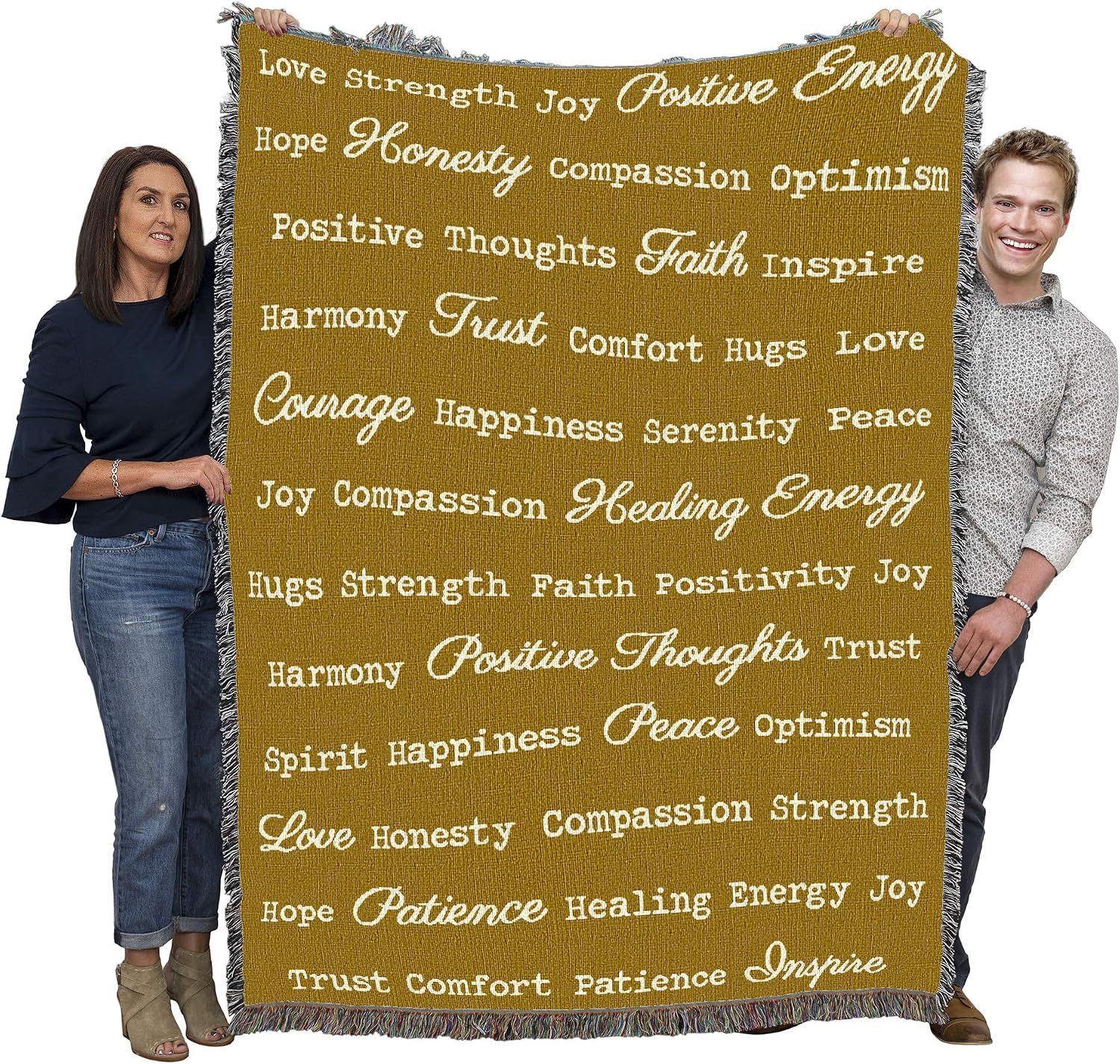 Pure Country Weavers Positive Word Hug Blanket Gold - Gift Tapestry Throw Woven from Cotton - Made in the USA (72x54)