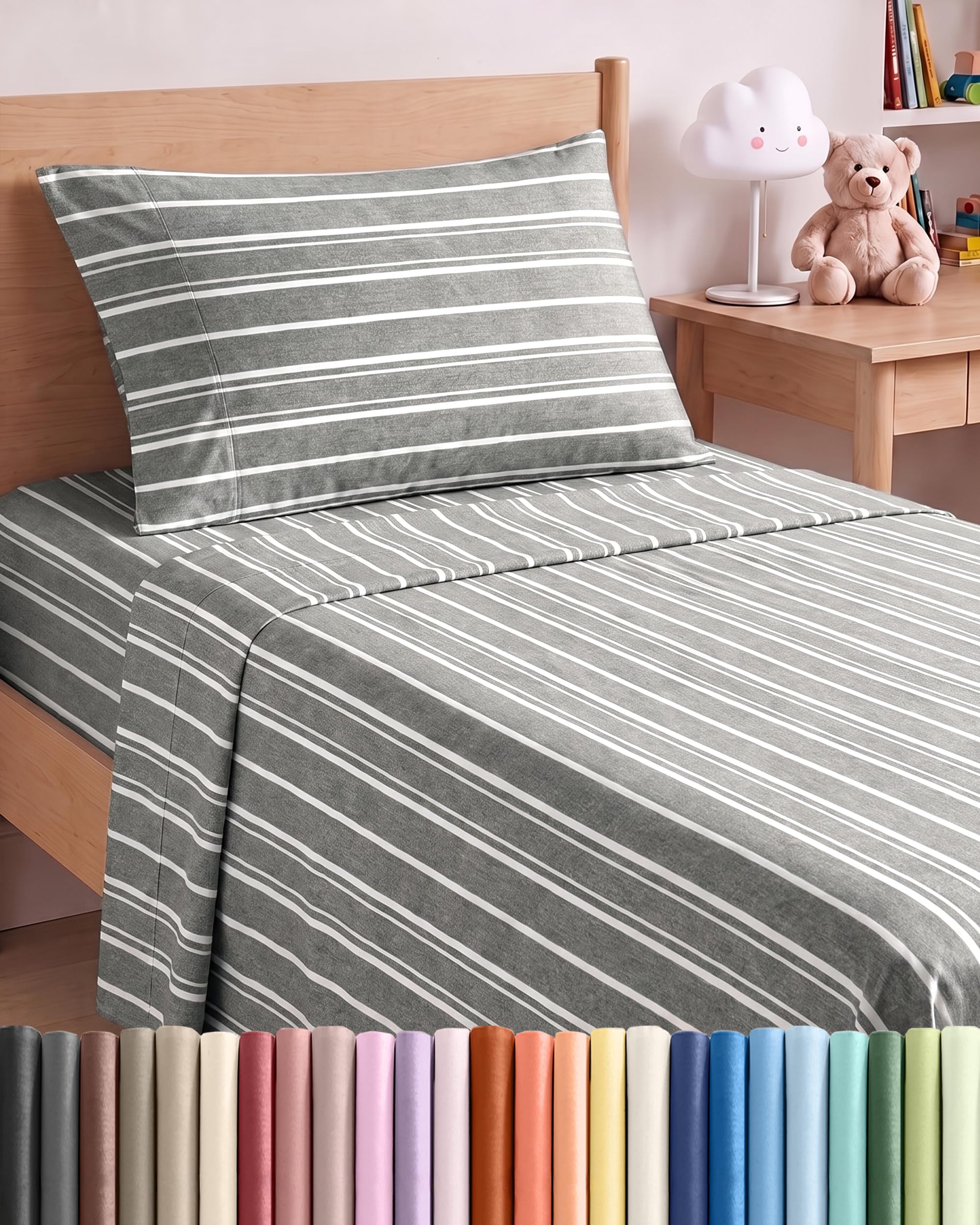 Twin Size 3 Piece Sheet Set - Breathable &amp; Cooling Sheets - Grey Stripes