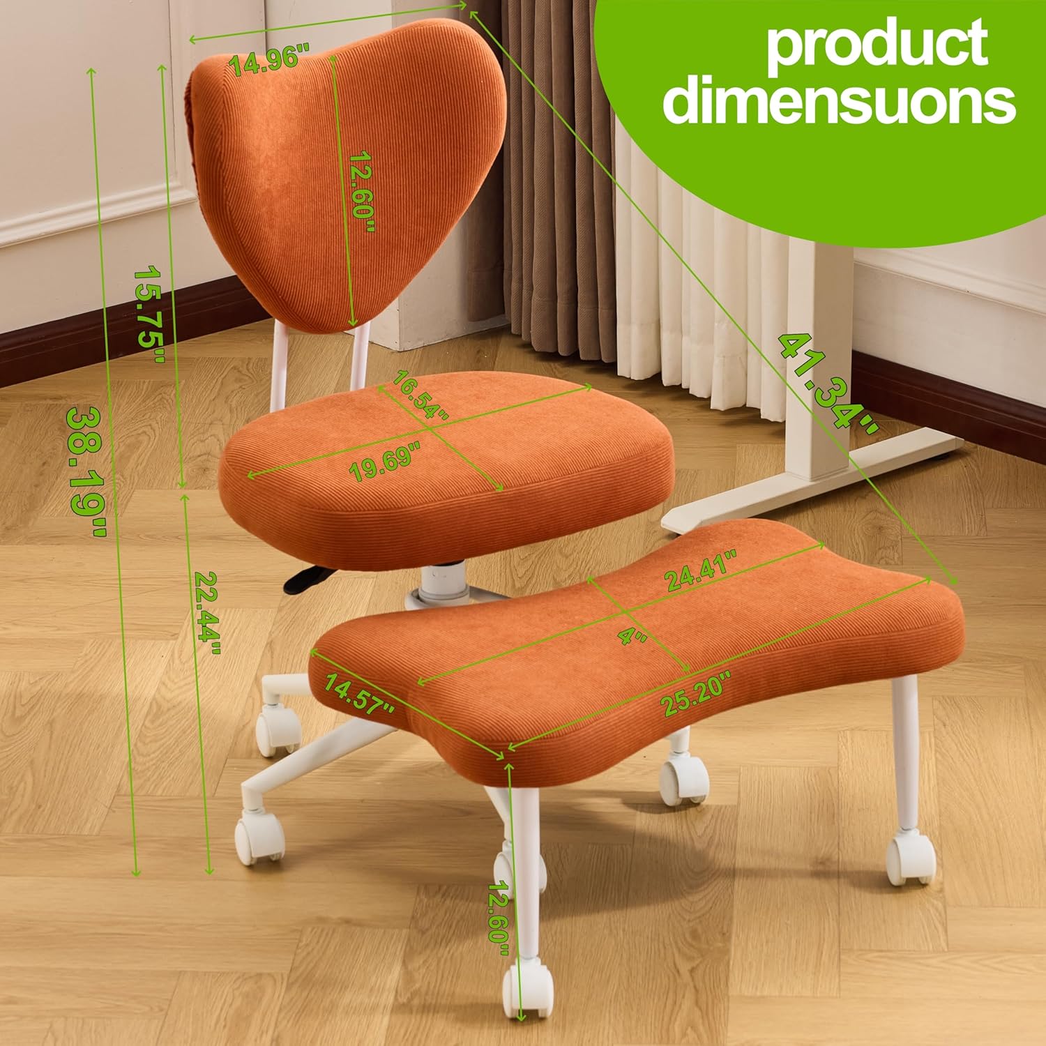 Cross Legged Office Chair with Wheels, Ergonomic Meditation Chair for ADHD, Adjustable Height, 360° Swivel, Criss Cross Kneeling Desk Chair with Wide Back Support for Home Office & ADHD (Orange)