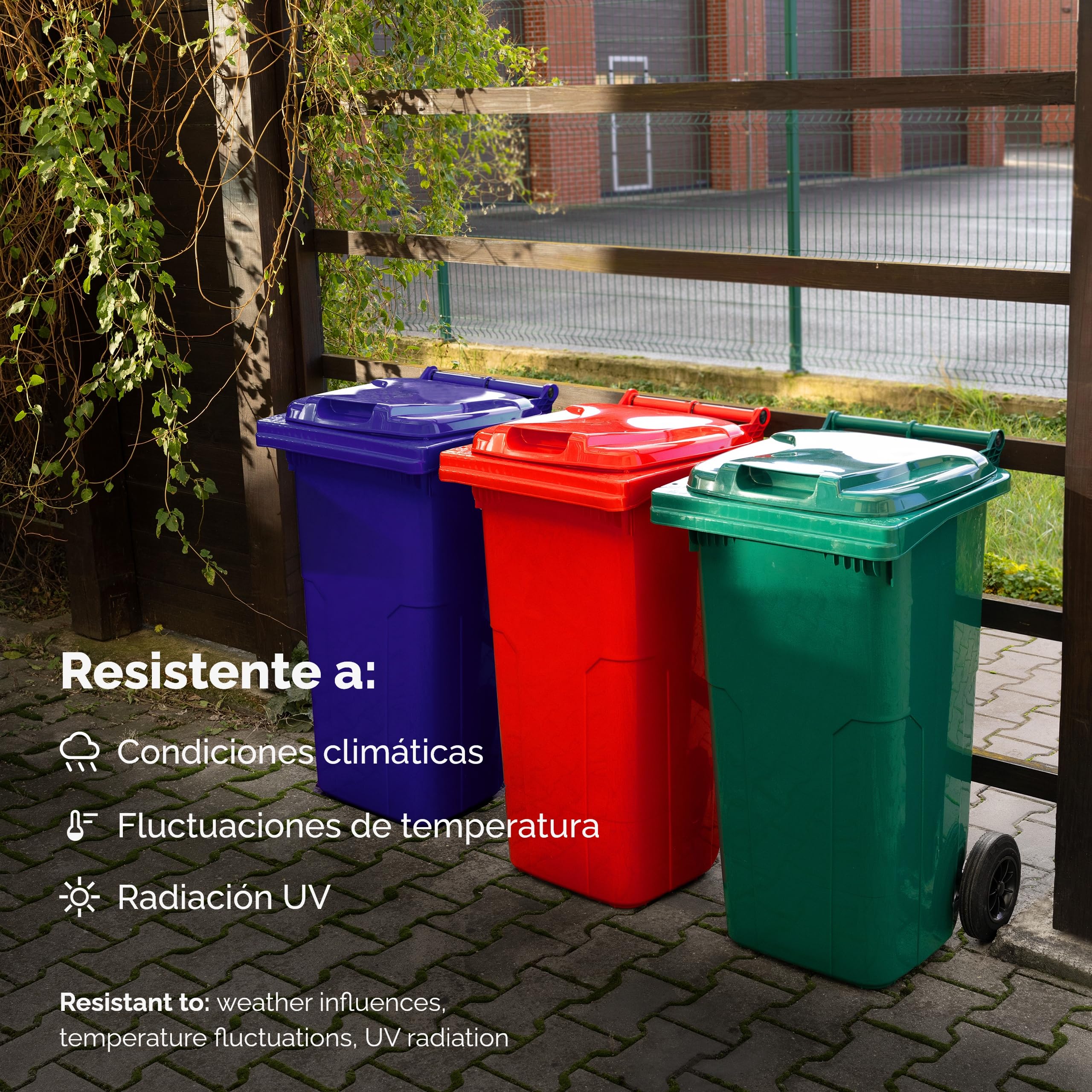 Garronda Cubo de Basura 120L con Tapa y Ruedas – Contenedor de Residuos para Exterior de Plástico Resistente para Reciclaje y Clasificación Ecológica GD-0097, Marrón