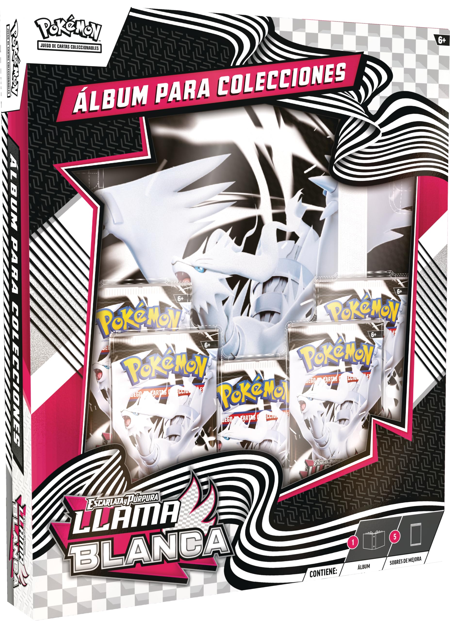 Pokémon: Album kolekcjonerski szkarłatny i fioletowy - biały płomień JCC Pokémon (Album Reshiram i 5 kopert ulepszeń)