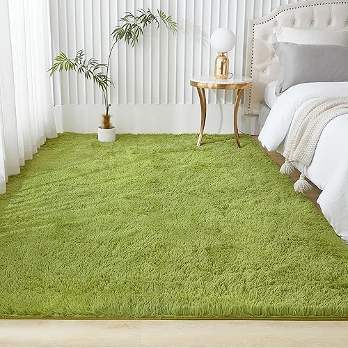 Miniatura 3 de Andency Alfombra de pelo largo verde oliva de 3 x 5 pies para sala de estar, alfombras suaves y peludas de felpa para interiores, para dormitorio,