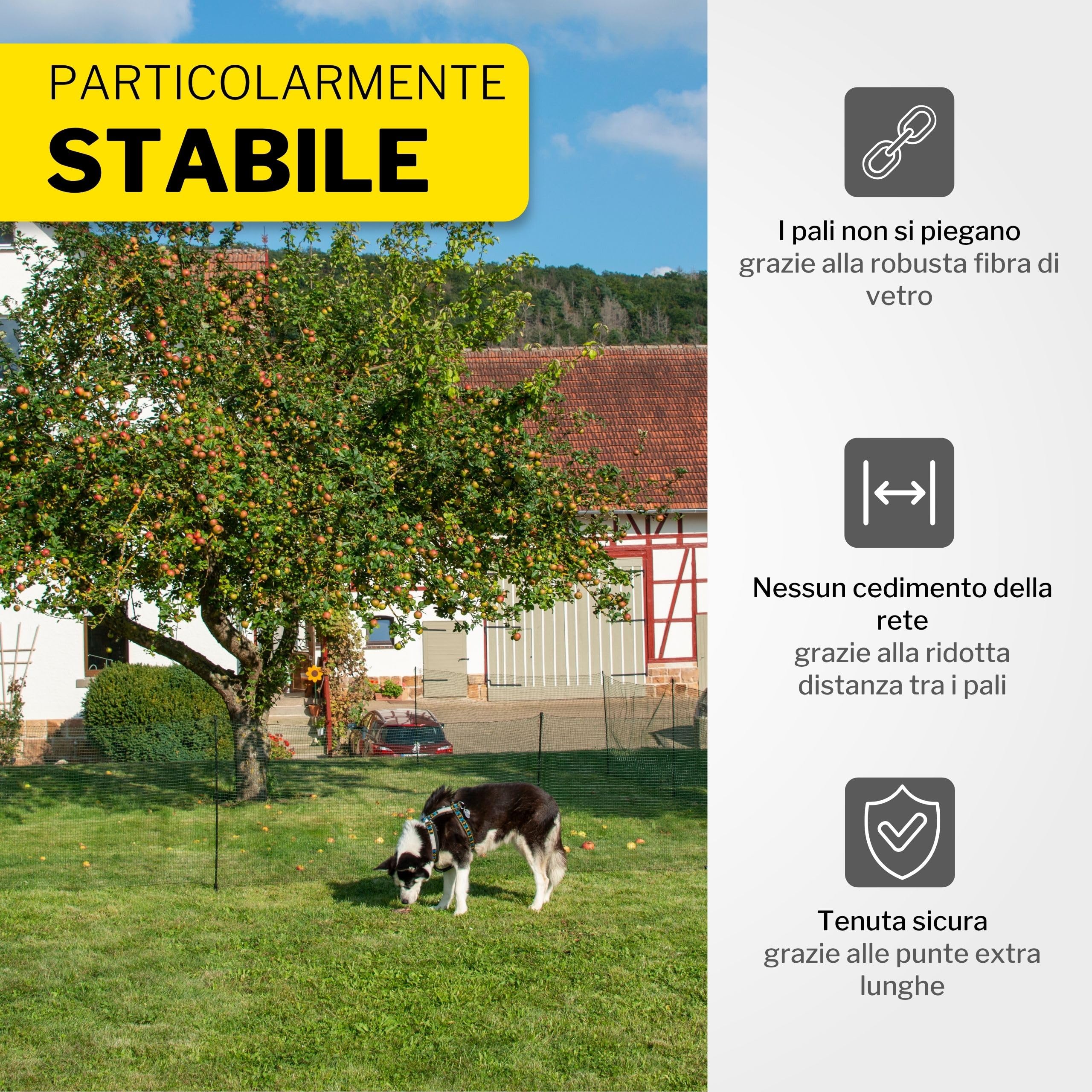Recinzione per cani Horizont FIX, 15 m x 90 cm, 9 pali doppio chiodo, rete chiusa, recinzione mobile per giardino, pascoli, polli e campeggio