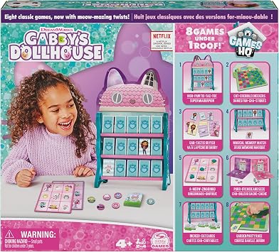 Gabbys Dollhouse, Games HQ Checkers Tic Tac Toe Memory Match Go Fish Bingo Cards Board Games Toy Gift Netflix Party Supplies, for Kids Ages 4 and up