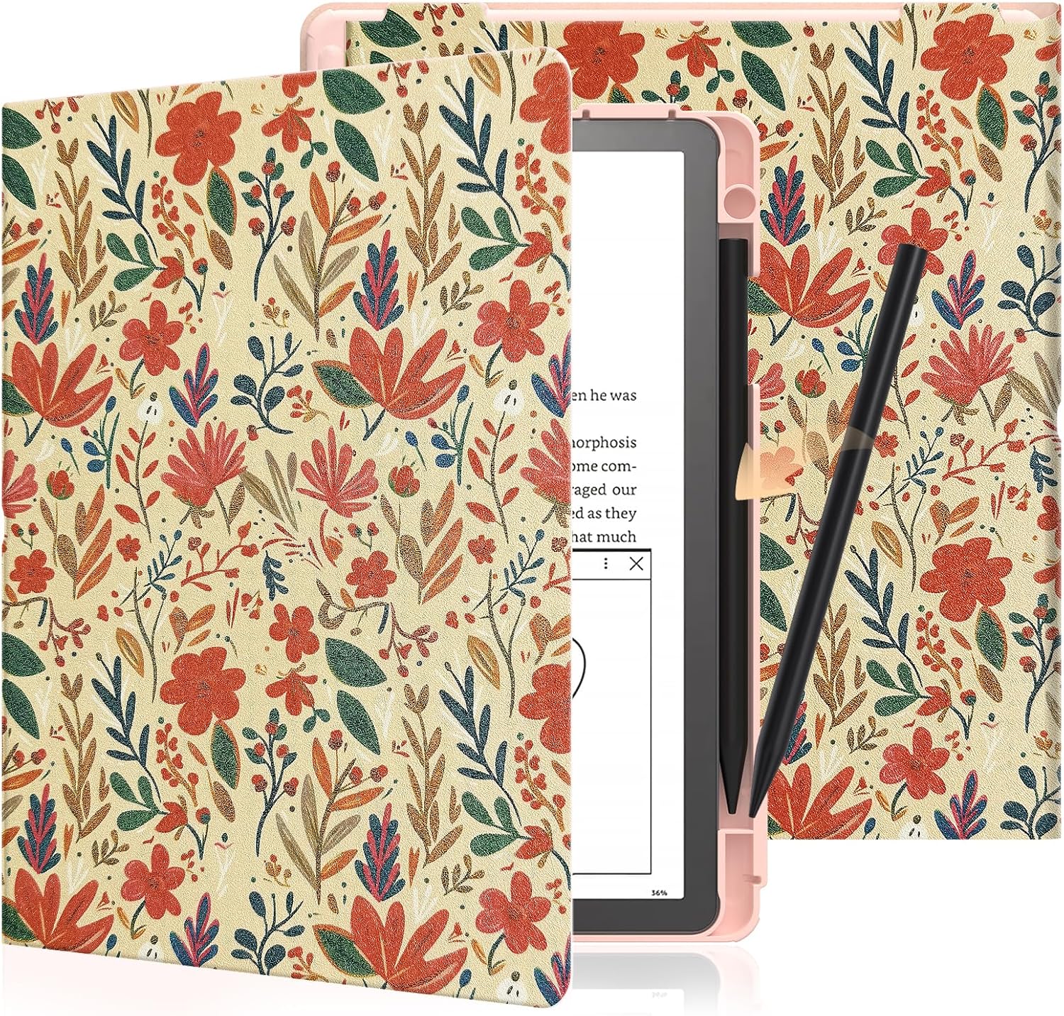 E NET-CASE Case for Kindle Scribe (2024/2022 Released) - Lightweight and Hard Back Shell Protective Book Folio Cover with Auto Sleep Wake for Kindle Scribe 10.2" 2024/2022 with Pen Holder (Blossoms)