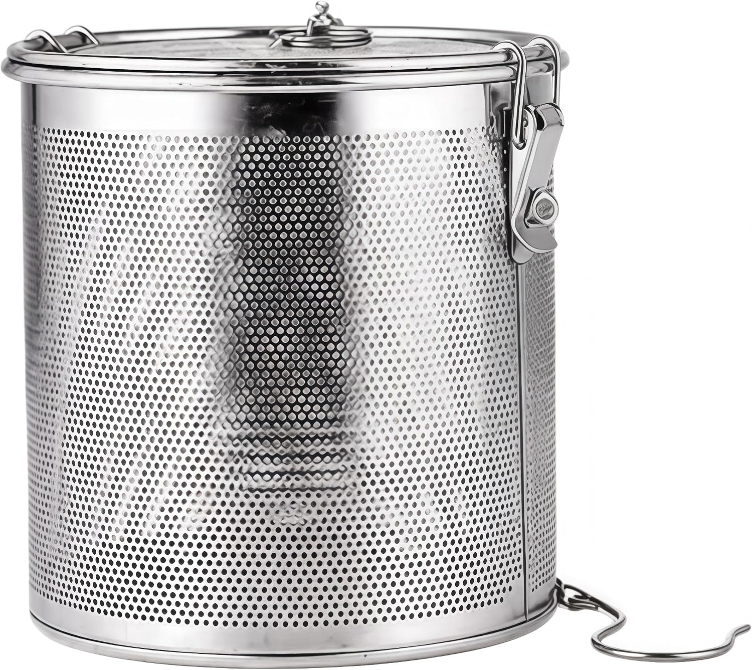 Stainless steel cylindrical seasoning filter, Multi purpose spice filter, Mesh Design Tea Ball Strainer Soup Seasonings Seperation Basket Filter with Chain Hook for Home Restaurant (14 * 14CM/2.154L)